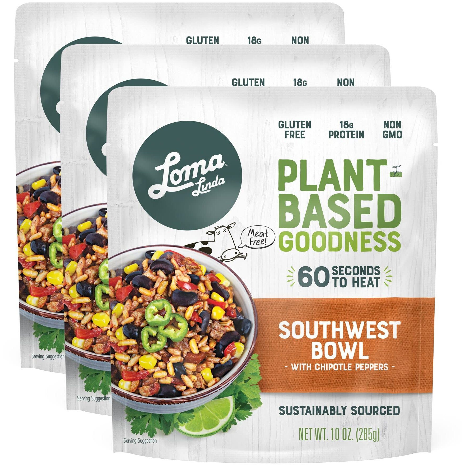 Loma Linda - Plant-Based Complete Meal Solution Packets (Southwest Chipotle Bowl (10 Oz.), 3 Pack)