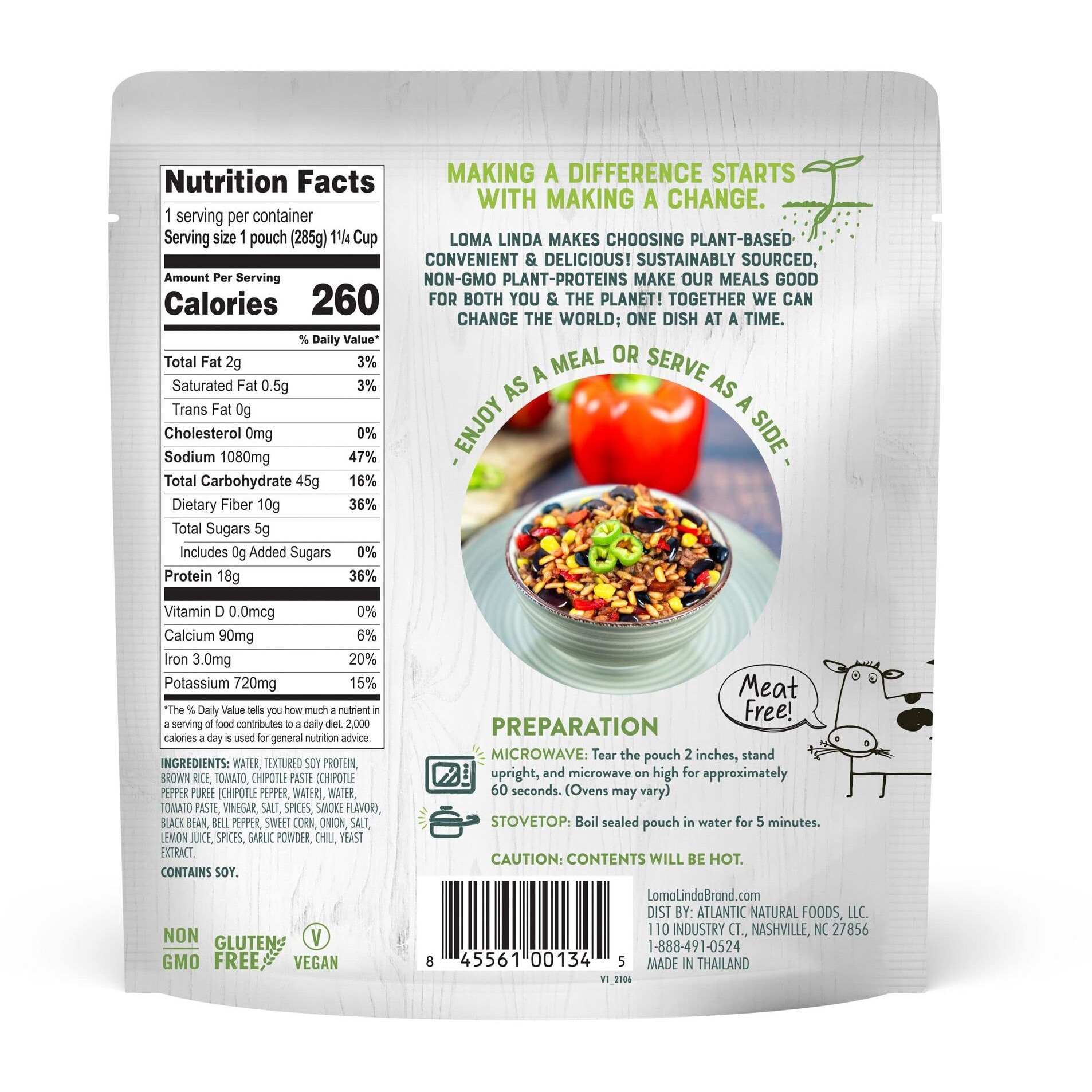 Loma Linda - Plant-Based Complete Meal Solution Packets (Southwest Chipotle Bowl (10 Oz.), 3 Pack)