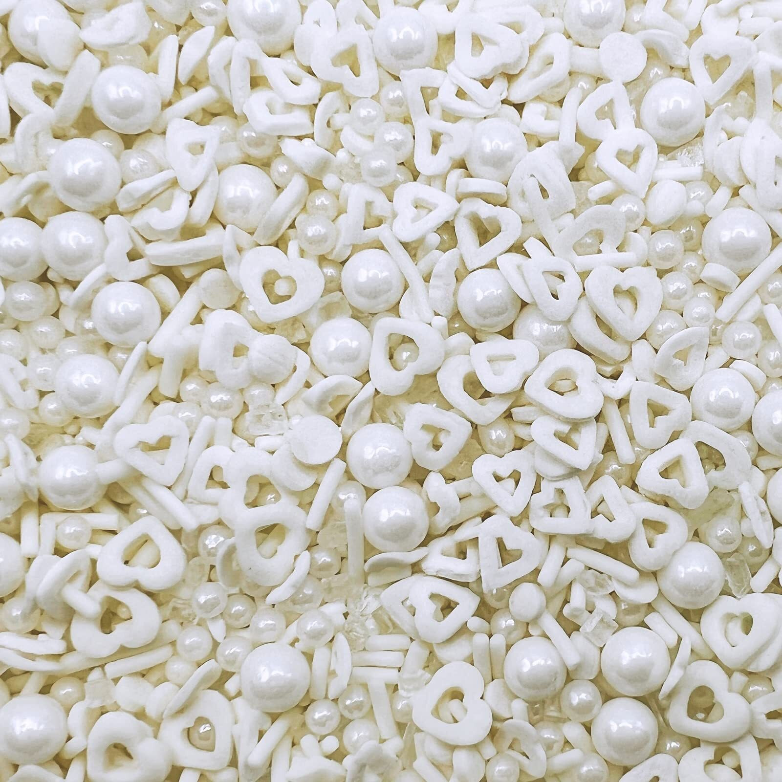 White Heart Sprinkles Mix 3.35 Oz | White Edible Pearls | White Pearl Sprinkles For Cake Decorating | Edible Cake Pearls | Sugar Pearls For Cake Decorating | White Sprinkles Kosher Certified With Tweezers