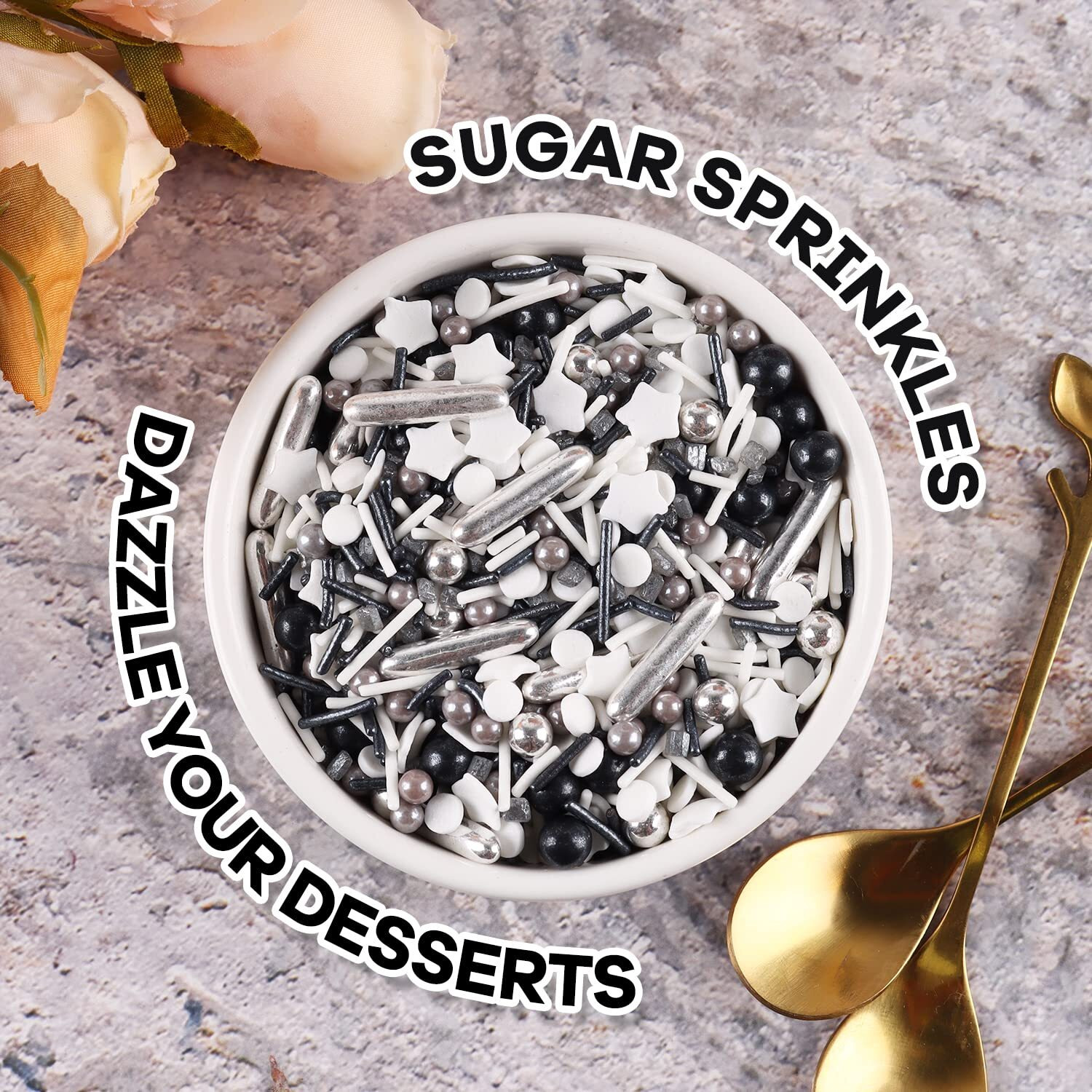 Sprinkles For Cake Decorating, Cupcake, Cookies, Ice Cream Topper, 7 Ounces Gold And Silver Cake Sprinkles Baking, Perfect For Birthdays, New Years Eve, Graduations (Sparkling)