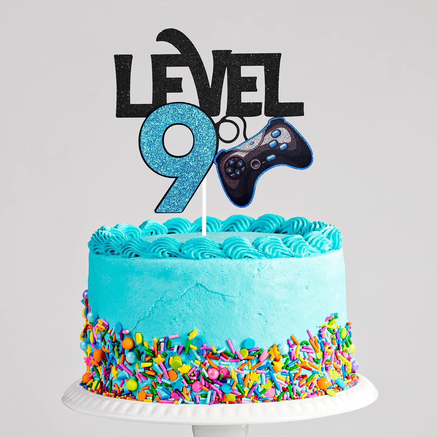 Level 9 Game Birthday Cake Topper - Video Game Boy's 9Th Birthday Level Up Party Blue Cake Supplies - Game On Winner Gaming Party Decoration