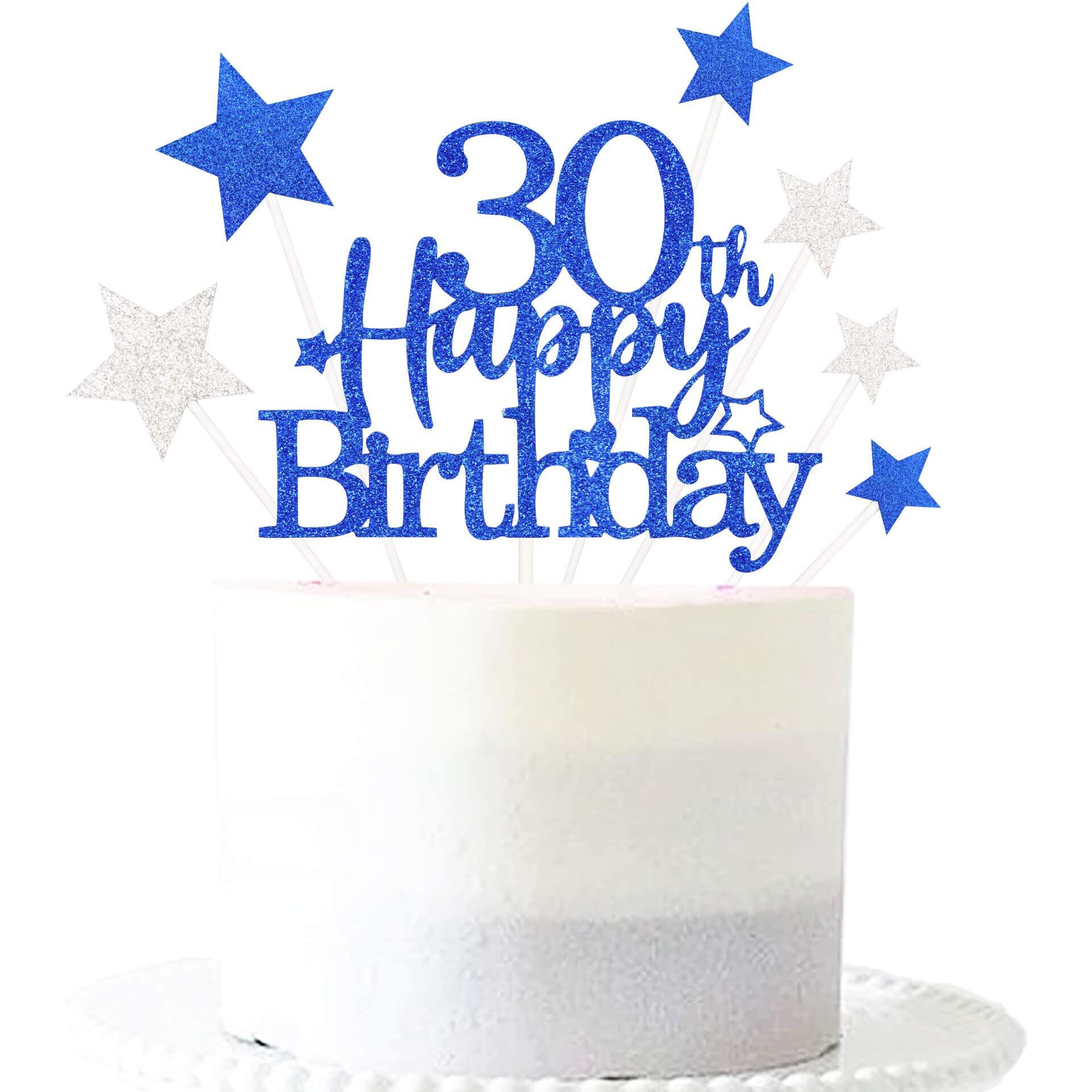 Pargleev Glittery 30Th Happy Birthday Cake Topper With Star,Personalised 50 Birthday Cake Toppers Party Decorations Party Supplies For Men Women Blue