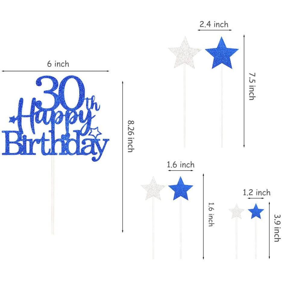 Pargleev Glittery 30Th Happy Birthday Cake Topper With Star,Personalised 50 Birthday Cake Toppers Party Decorations Party Supplies For Men Women Blue