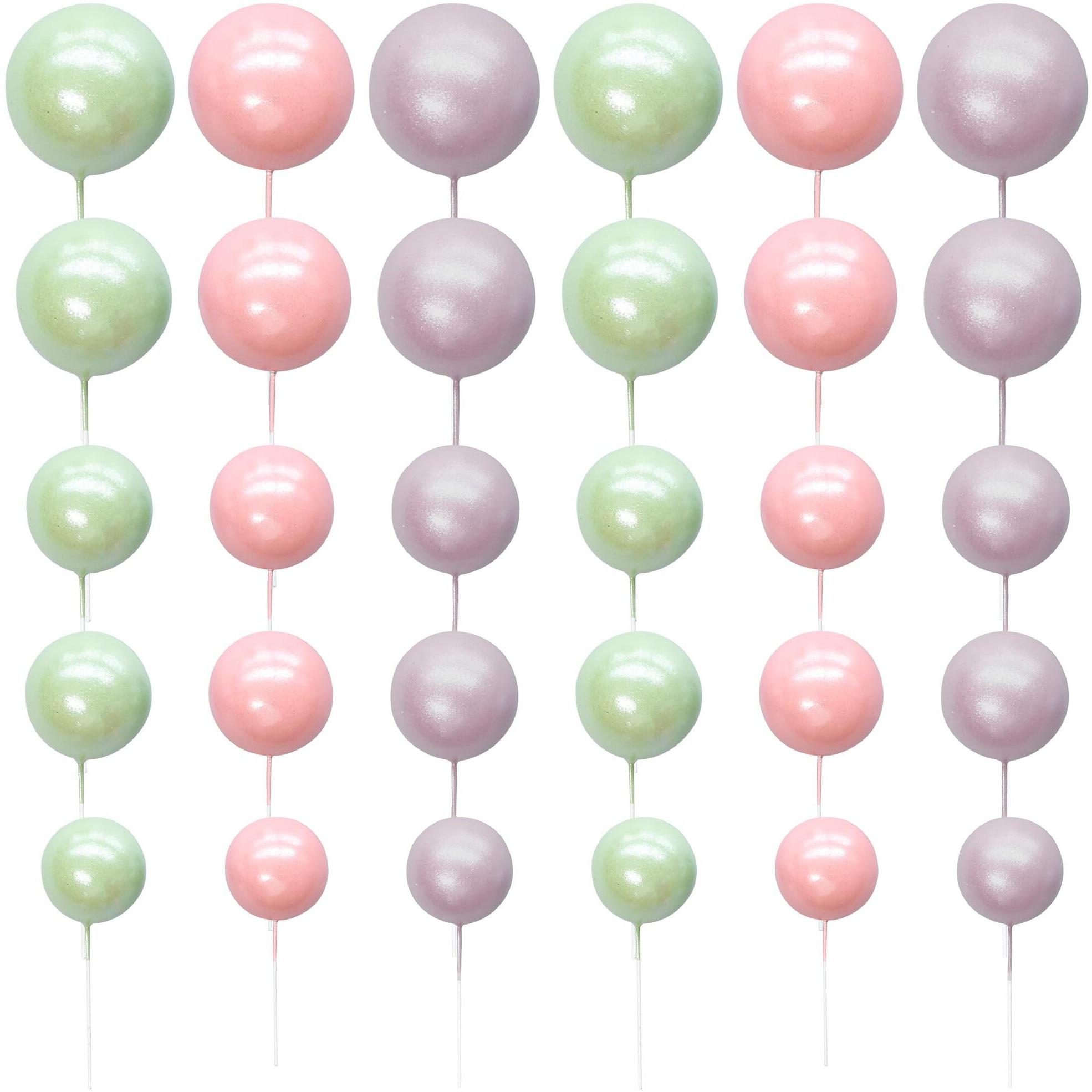 Ephlyn 30Pcs Balls Cake Topper Foam Ball Cake Picks Mini Balloon Diy Cake Insert Topper Decoration For Baby Shower Party Cake Decorations Pearl Green Pink Light Purple