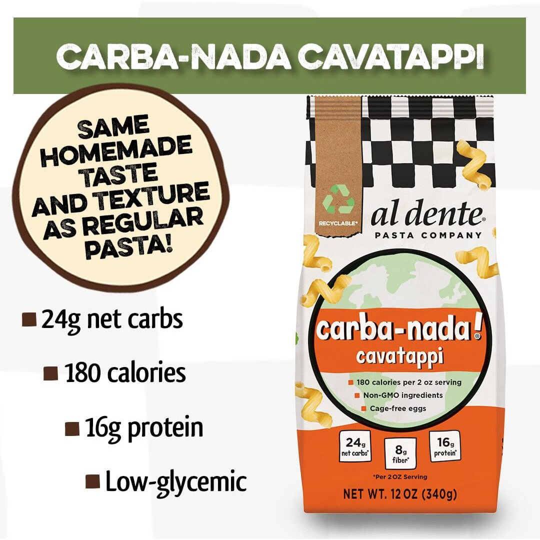 Al Dente Carba-Nada Cavatappi, Reduced-Carb, High Protein Pasta 12 Ounce Bags (Pack Of 8, Total Of 96 Ounces)