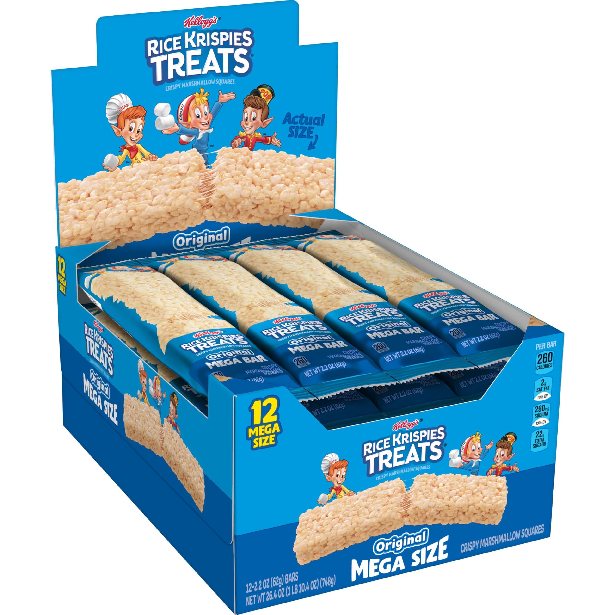 Rice Krispies Treats Mega Bars Large Marshmallow Snack Bars, Kids Snacks, Big Bars, Original, 26.4Oz Box (12 Bars)