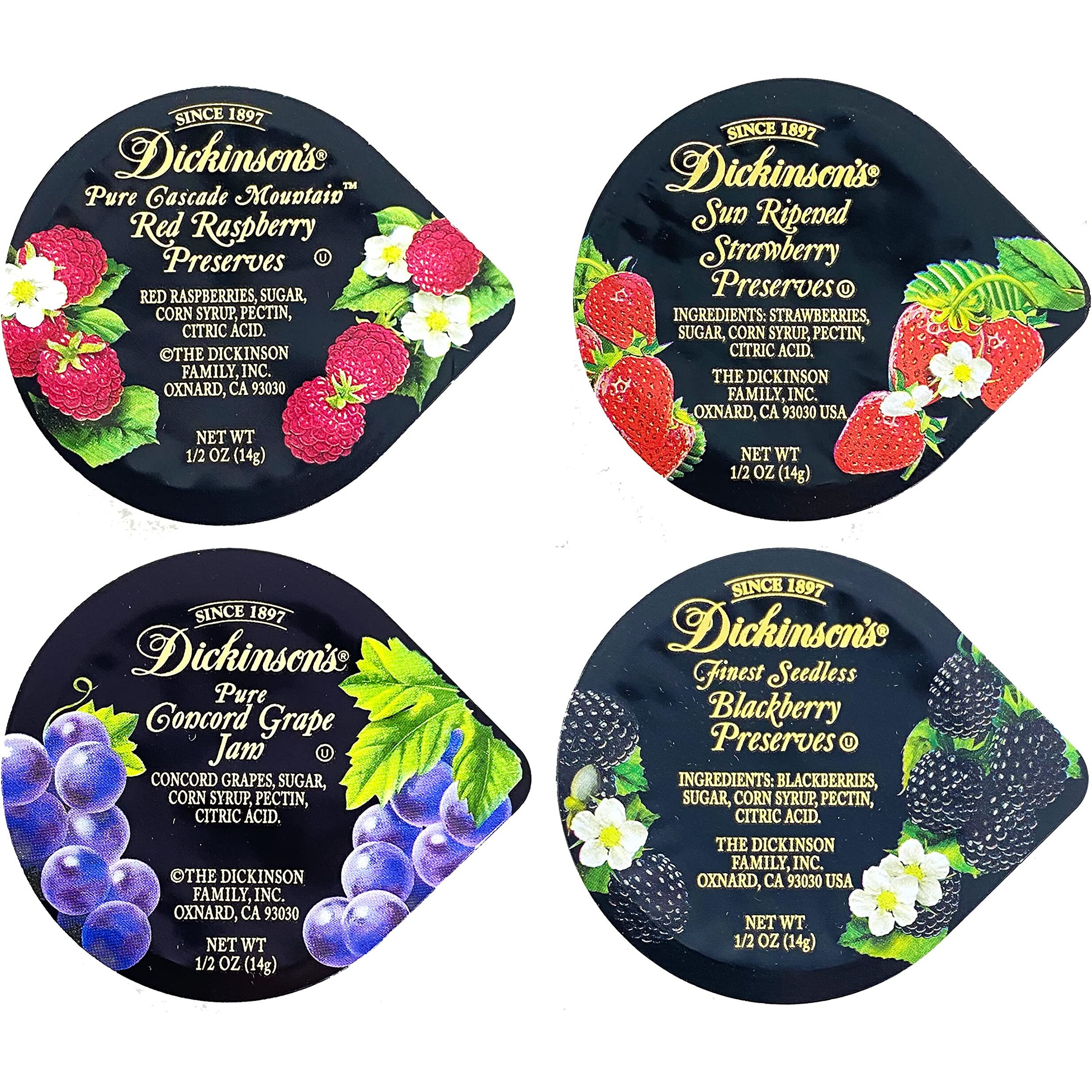 Crait Dickinson's Variety Pack 4 Flavors Of Jam And Preserves 80 Count, 20 Of Each Flavor Single Serve Jam, Single Serve Preserves Individual Jams And Jellies (0.5 Ounce Each)