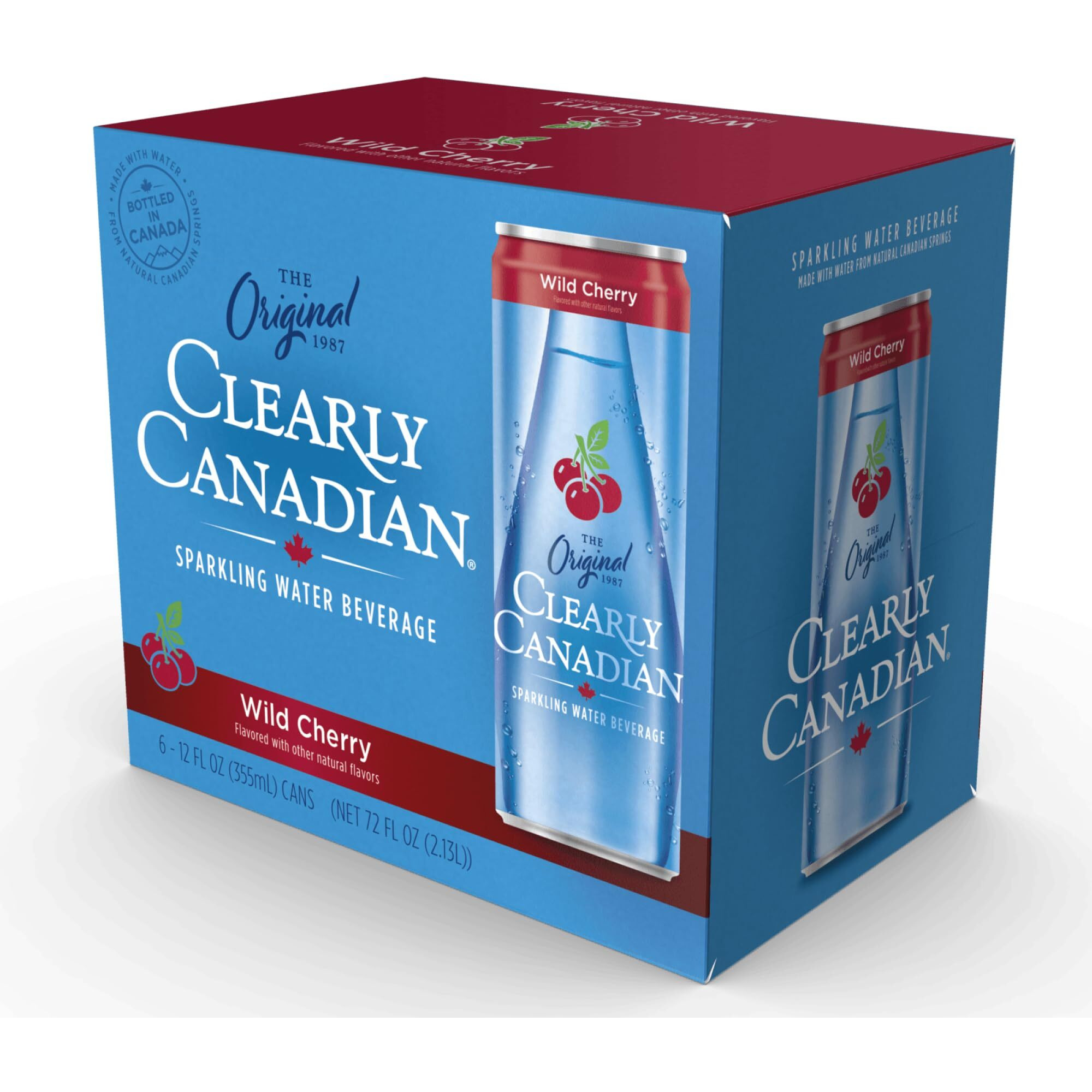 Clearly Canadian Wild Cherry Sparkling Spring Water Beverage, Natural & Carbonated, Flavored Seltzer Water, 1 Case (24 Cans X 12 Fl Oz)