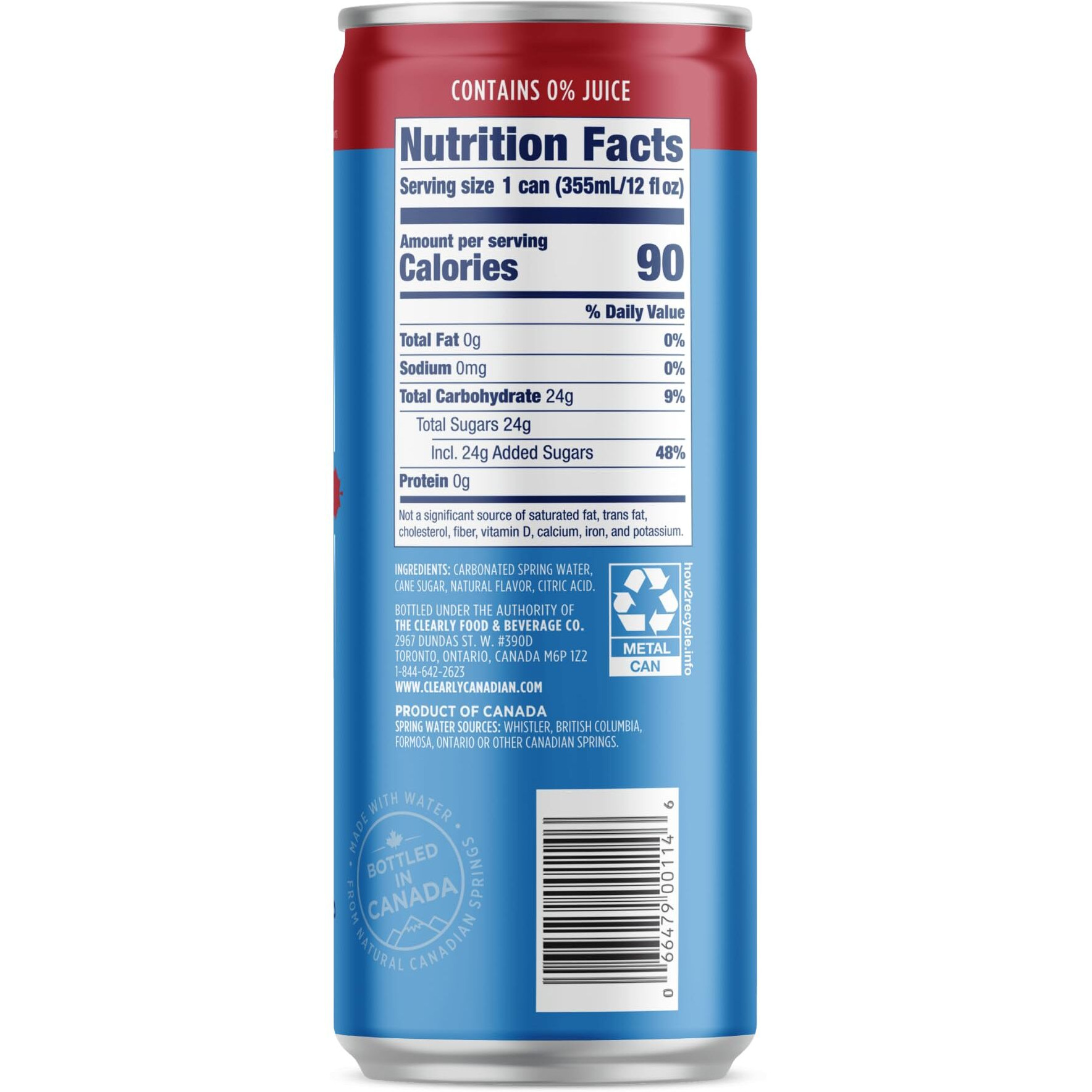 Clearly Canadian Wild Cherry Sparkling Spring Water Beverage, Natural & Carbonated, Flavored Seltzer Water, 1 Case (24 Cans X 12 Fl Oz)