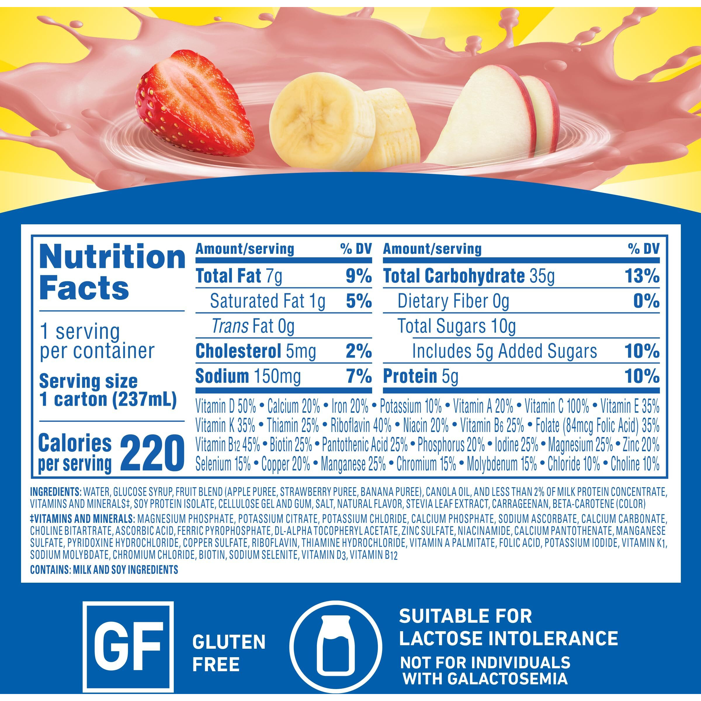 Carnation Breakfast Essentials Fruit And Protein Smoothie Nutritional Drink, Strawberry Banana, 24 - 8 Fl Oz Cartons