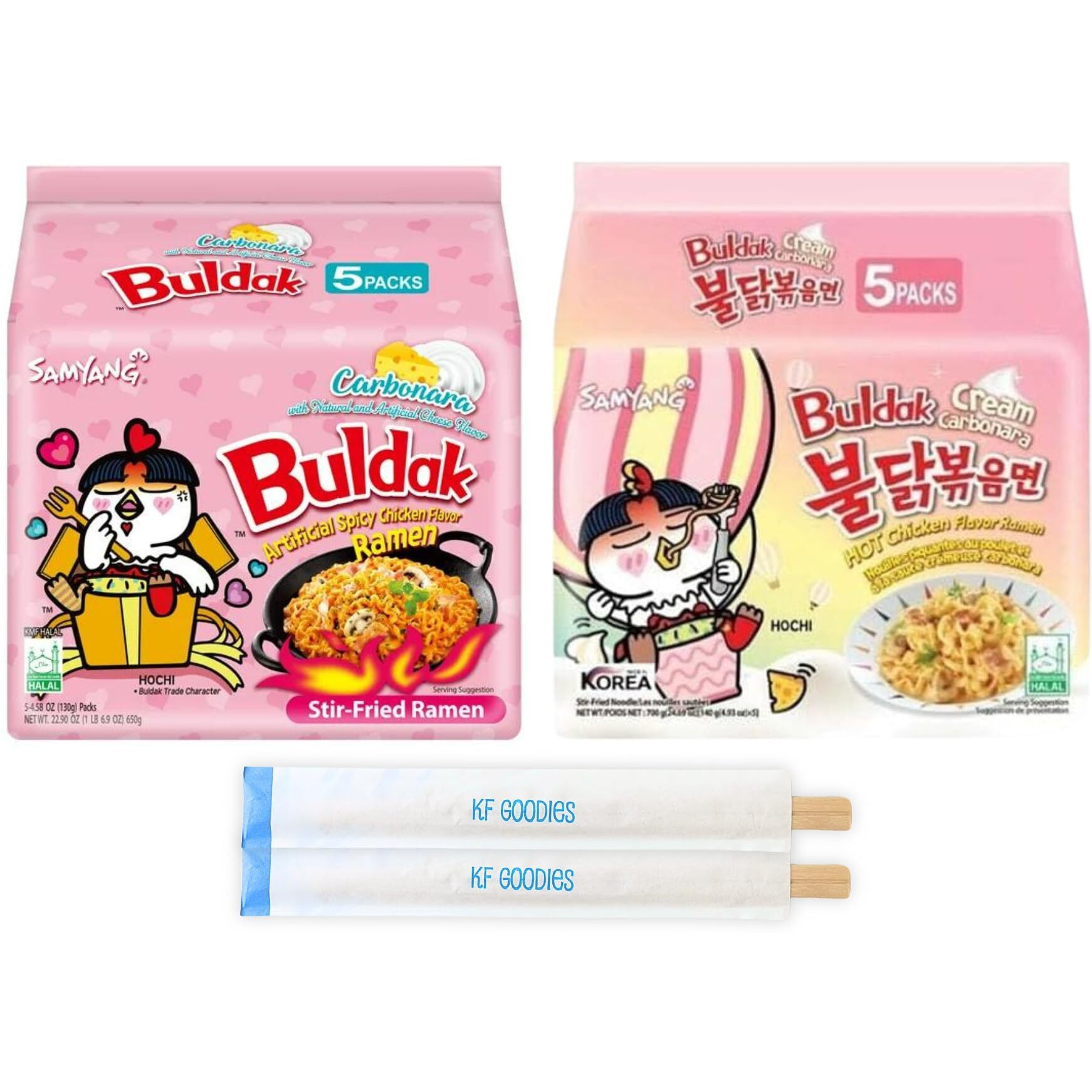 Samyang Buldak Hot Spicy Chicken Ramen Noodle Korean Stir-Fried Ramen, Carbonara & Cream Carbonara Flavor, 5 Pack For Each Flavor (10, Carbonara, Cream Carbonara)
