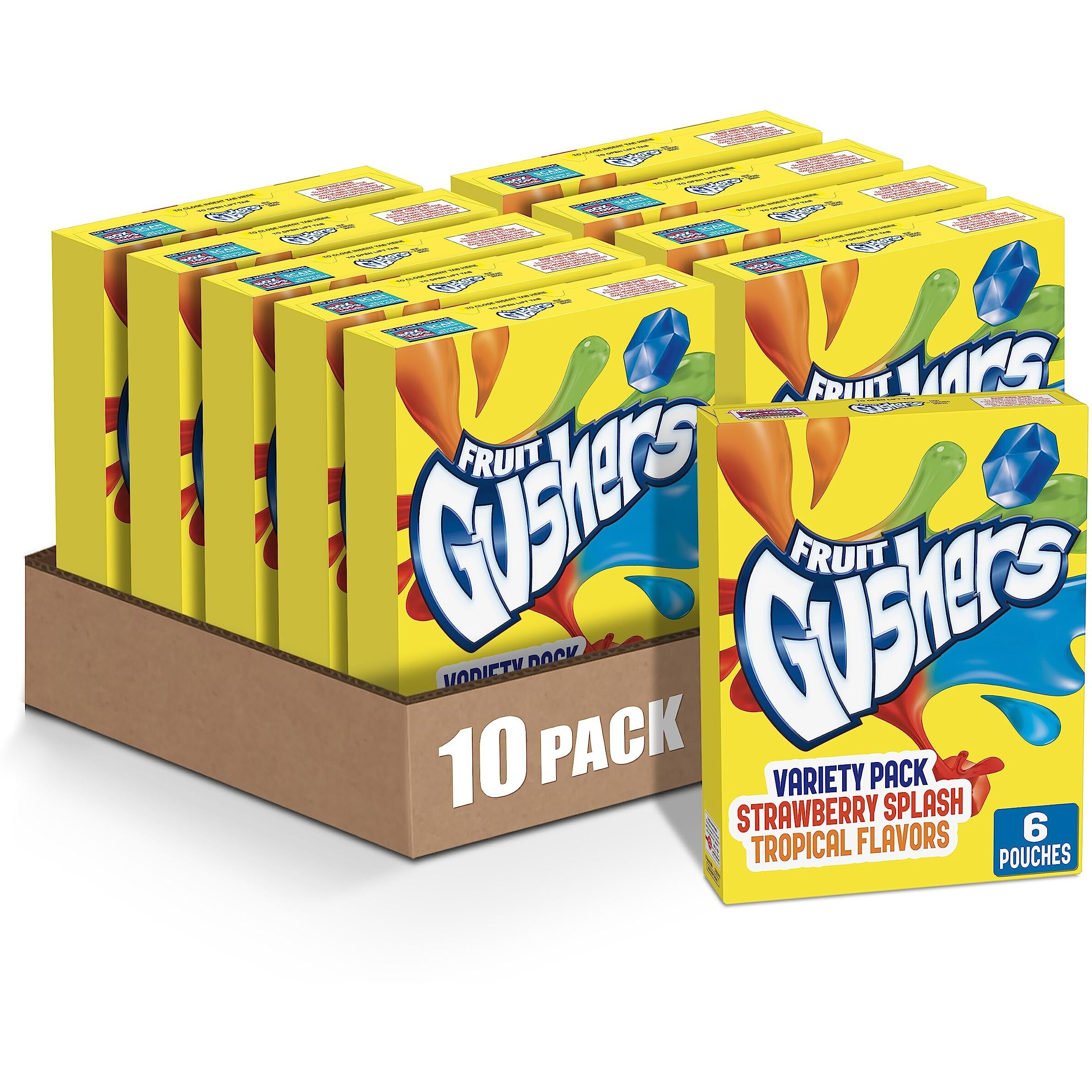 Gushers Fruit Flavored Snacks, Tropical, Gluten Free, 0.8 Oz, 6 Ct (Pack Of 10)
