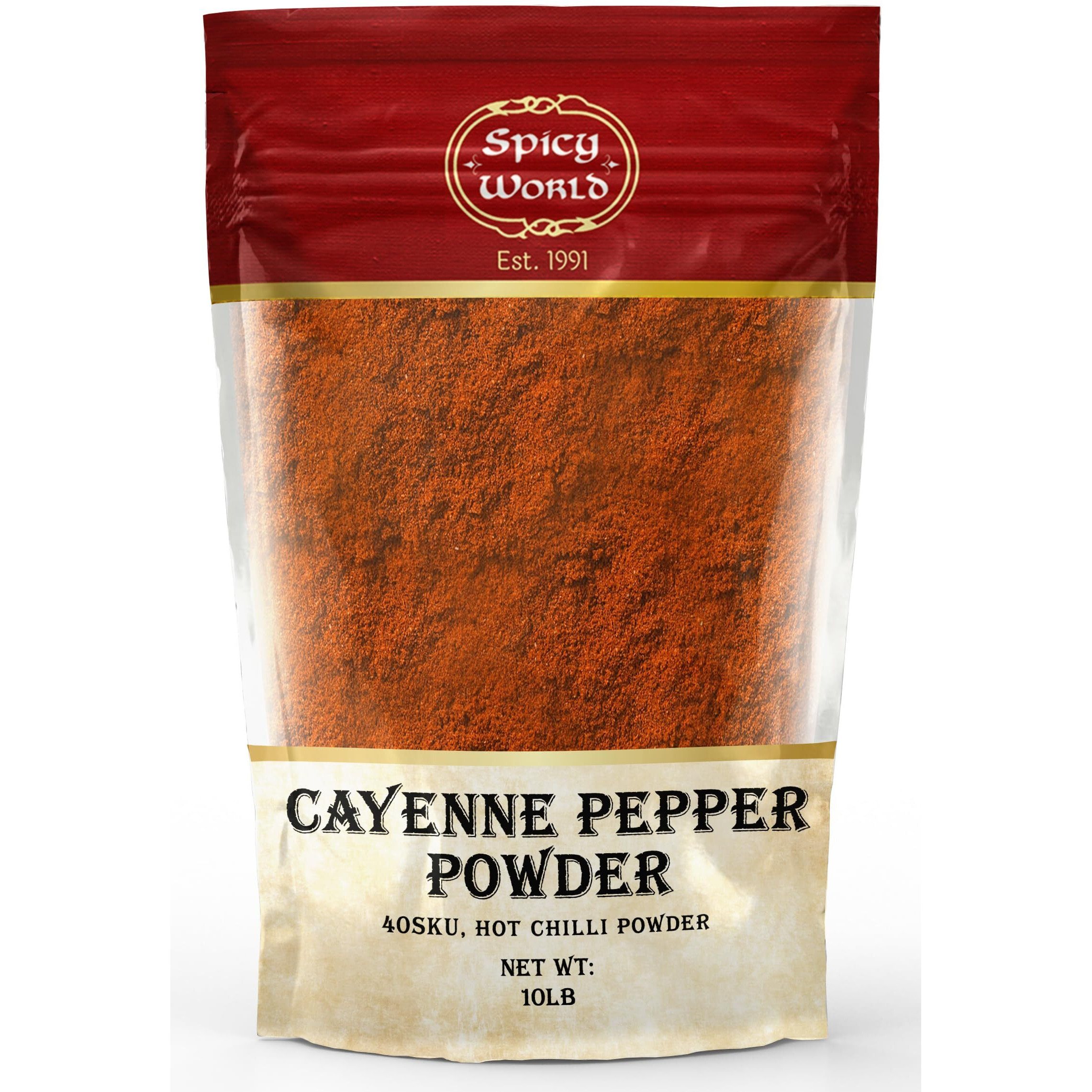 Spicy World Cayenne Pepper Powder Ground Chili Pepper 10 Pound Bulk Bag - 40K Shu, Hot Chilli Powder