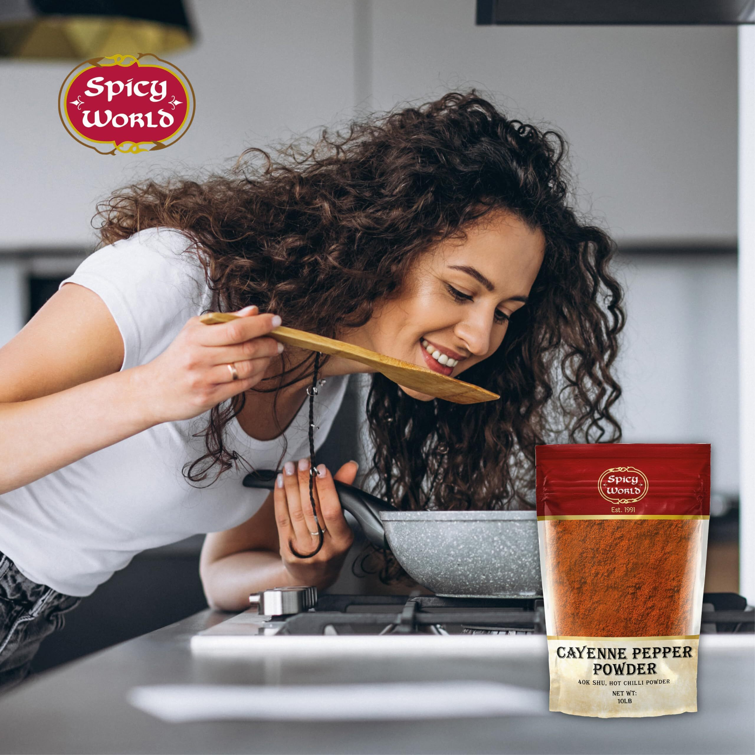 Spicy World Cayenne Pepper Powder Ground Chili Pepper 10 Pound Bulk Bag - 40K Shu, Hot Chilli Powder