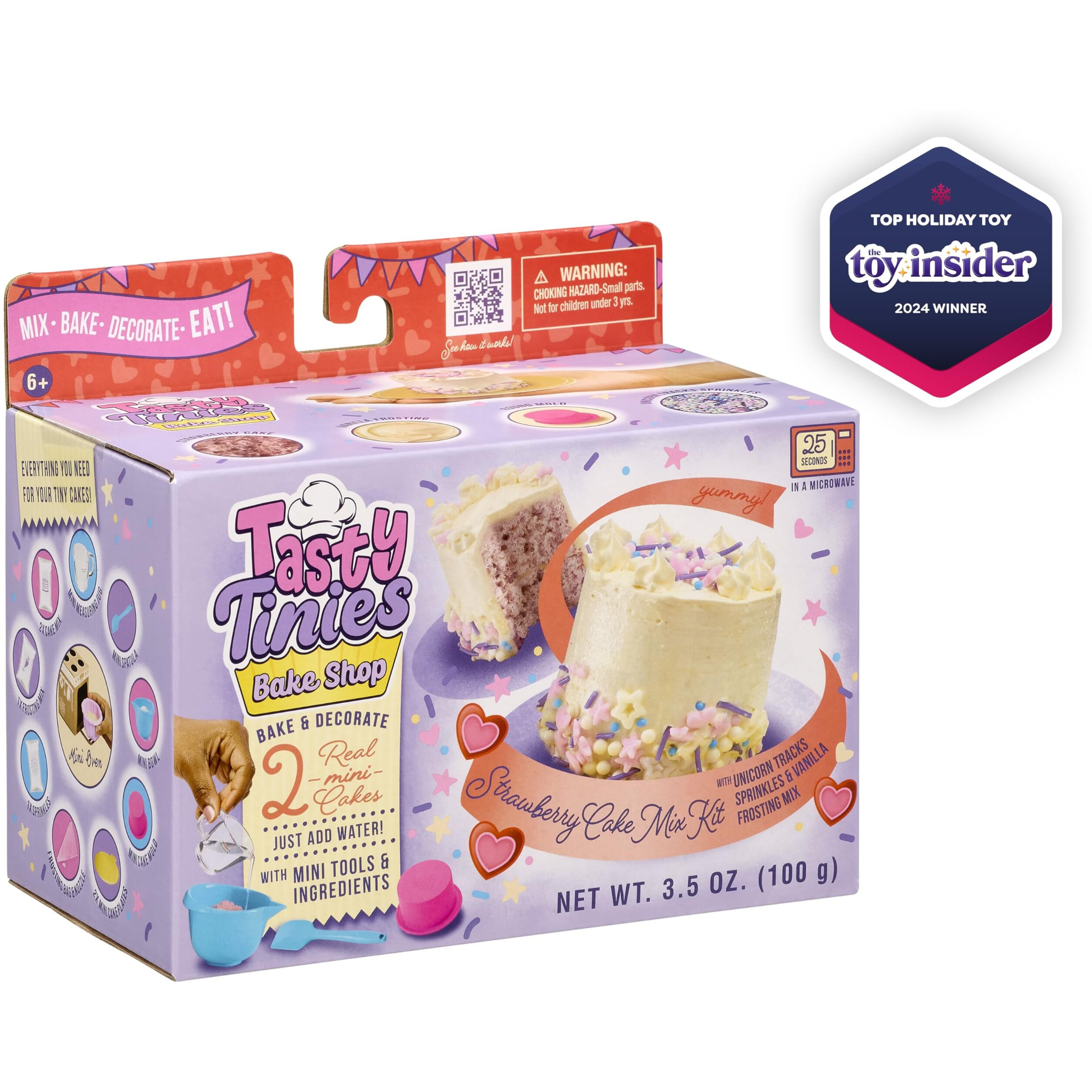 Goliath Tasty Tinies Bake Shop Strawberry Cake Mix Kit With Unicorn Tracks Sprinkles & Vanilla Frosting Mix | Bake & Decorate 2 Real Mini Cakes | Includes Mini Tools & Ingredients | Ages 6+