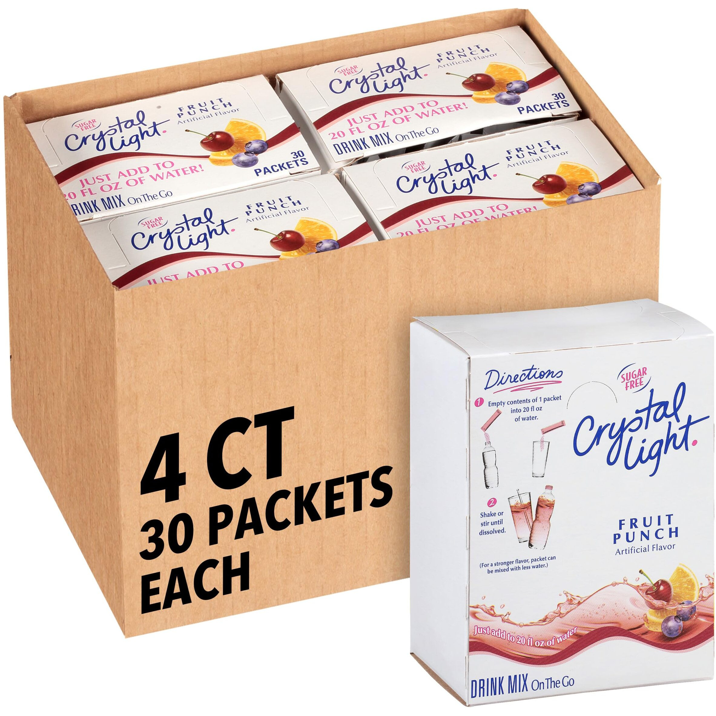 Crystal Light Sugar-Free Fruit Punch On-The-Go Powdered Drink Mix 120 Count, 30 Count (Pack Of 4)