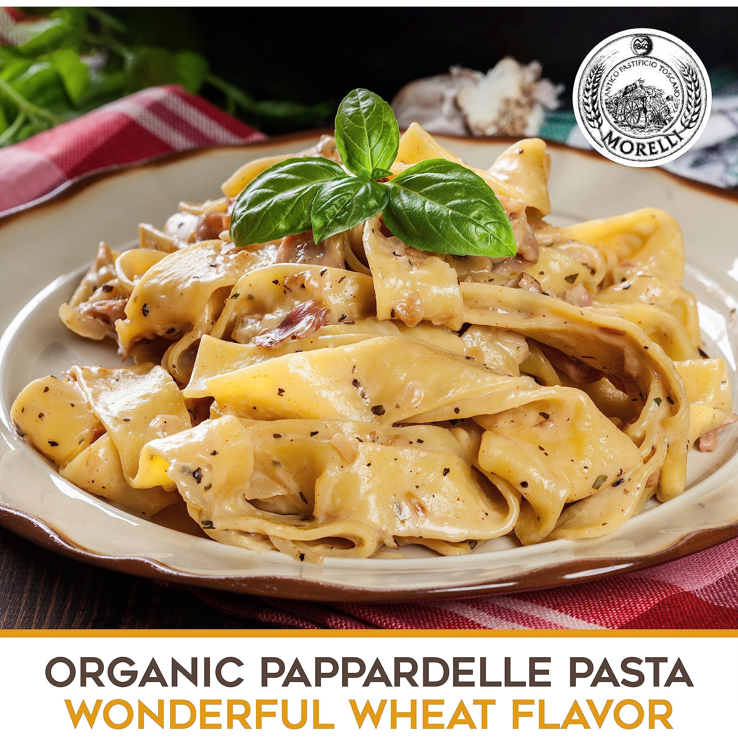 Morelli Pappardelle Pasta Noodles - Organic Pasta With Wheat Germ - Imported Pasta From Italy, Pappardelle Noodles Pasta, Wide Noodles, 17.6Oz (500G) - Pack Of 12