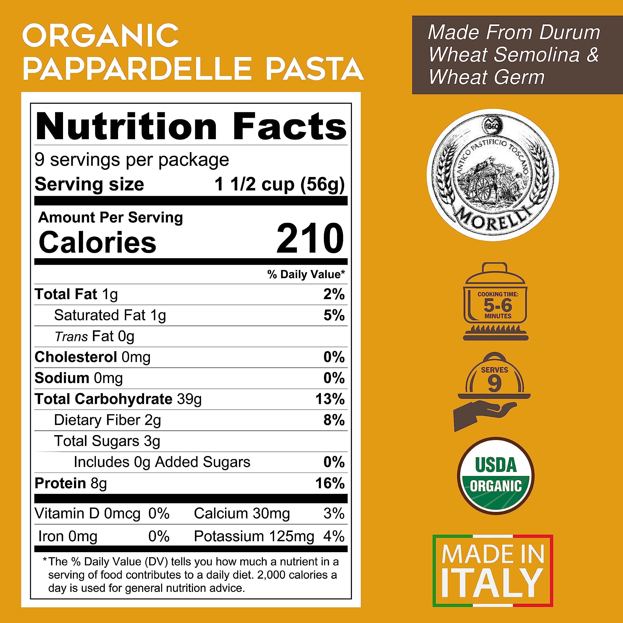 Morelli Pappardelle Pasta Noodles - Organic Pasta With Wheat Germ - Imported Pasta From Italy, Pappardelle Noodles Pasta, Wide Noodles, 17.6Oz (500G) - Pack Of 12