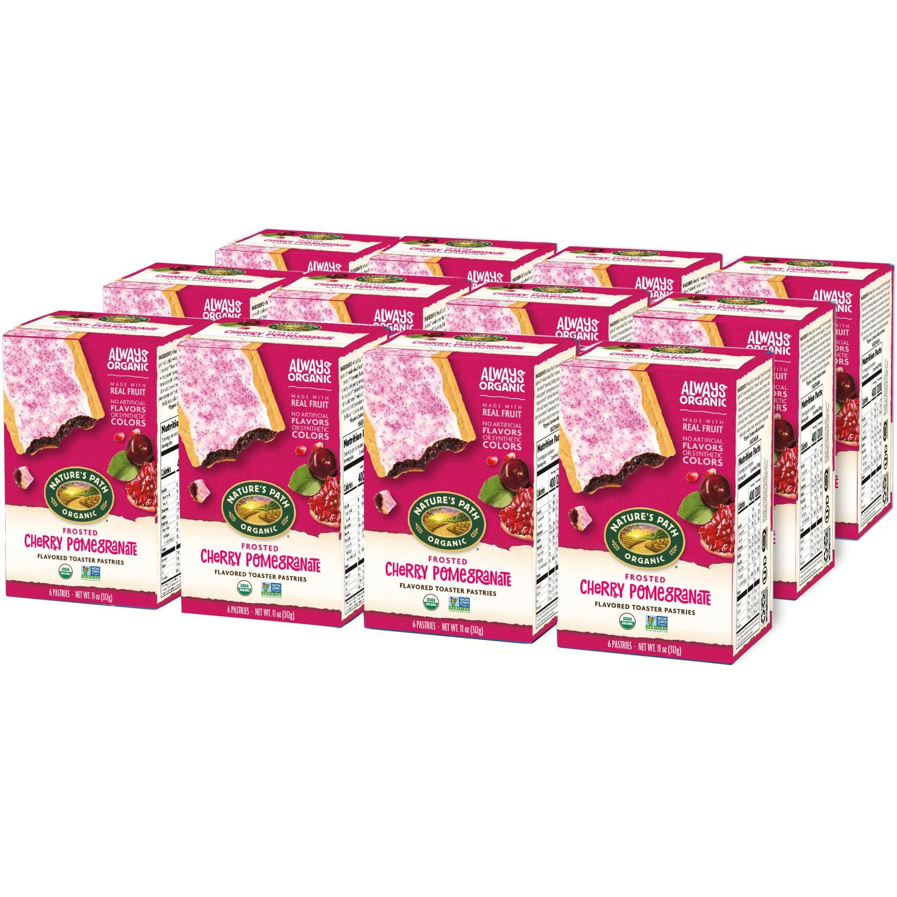 Nature's Path Organic Toaster Pastries, Frosted Cherry Pomegranate, 72 Count (Pack Of 12, 11 Oz Boxes), Made From Real Cherries