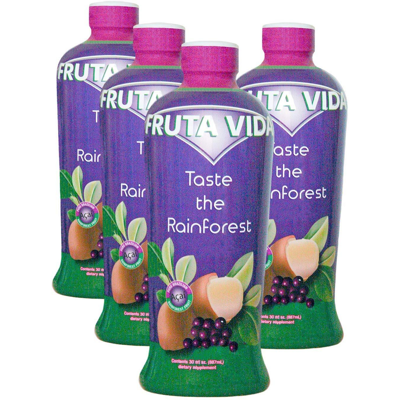 Fruta Vida - 4 Pack Of 30 Oz Bottles - Acai - Yerba Mate - Cupuacu Juice - By Pro Image International