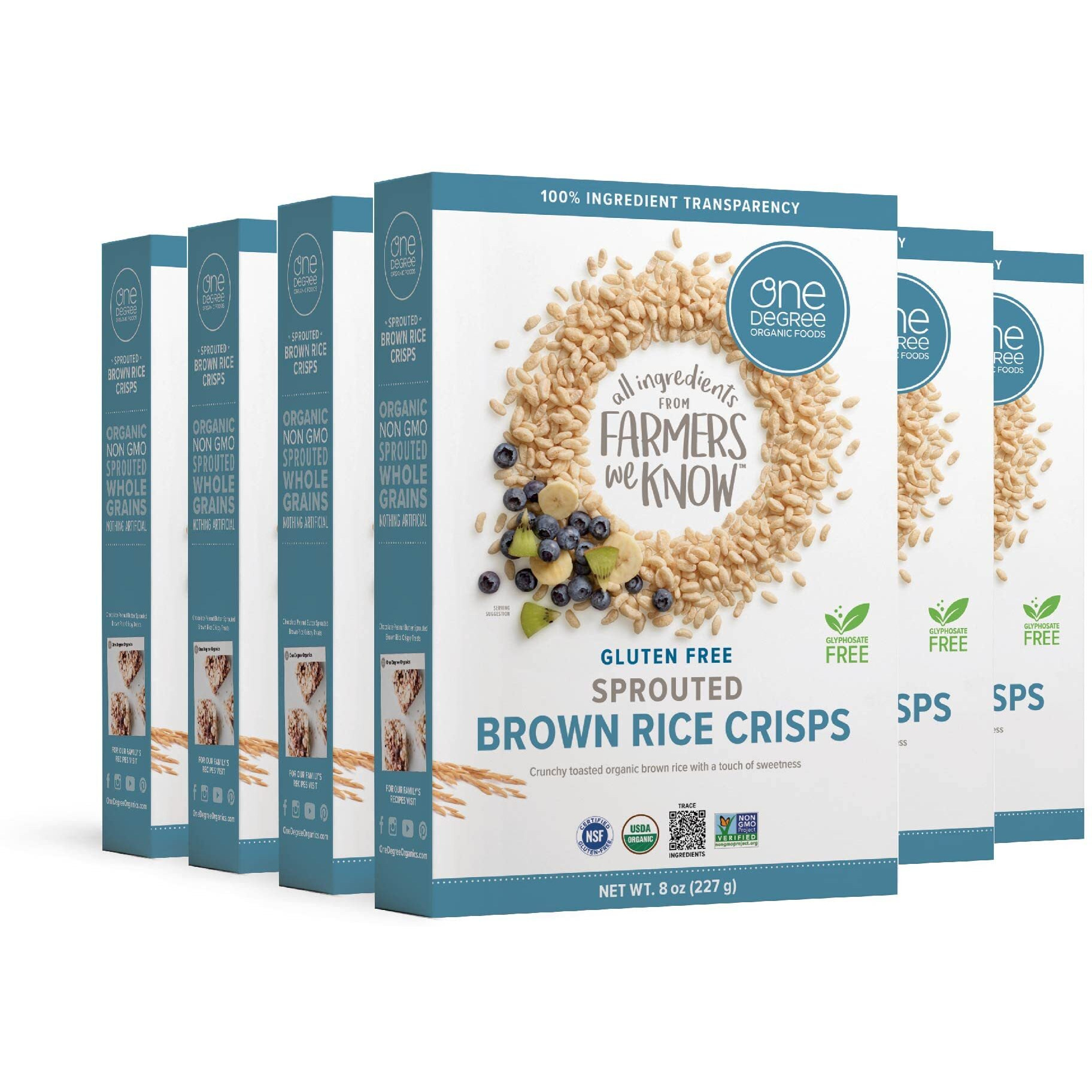One Degree Organic Foods Sprouted Brown Rice Crisps, Usda Organic, Non-Gmo Gluten Free Brown Rice Cereal, 8 Oz., 6 Pack