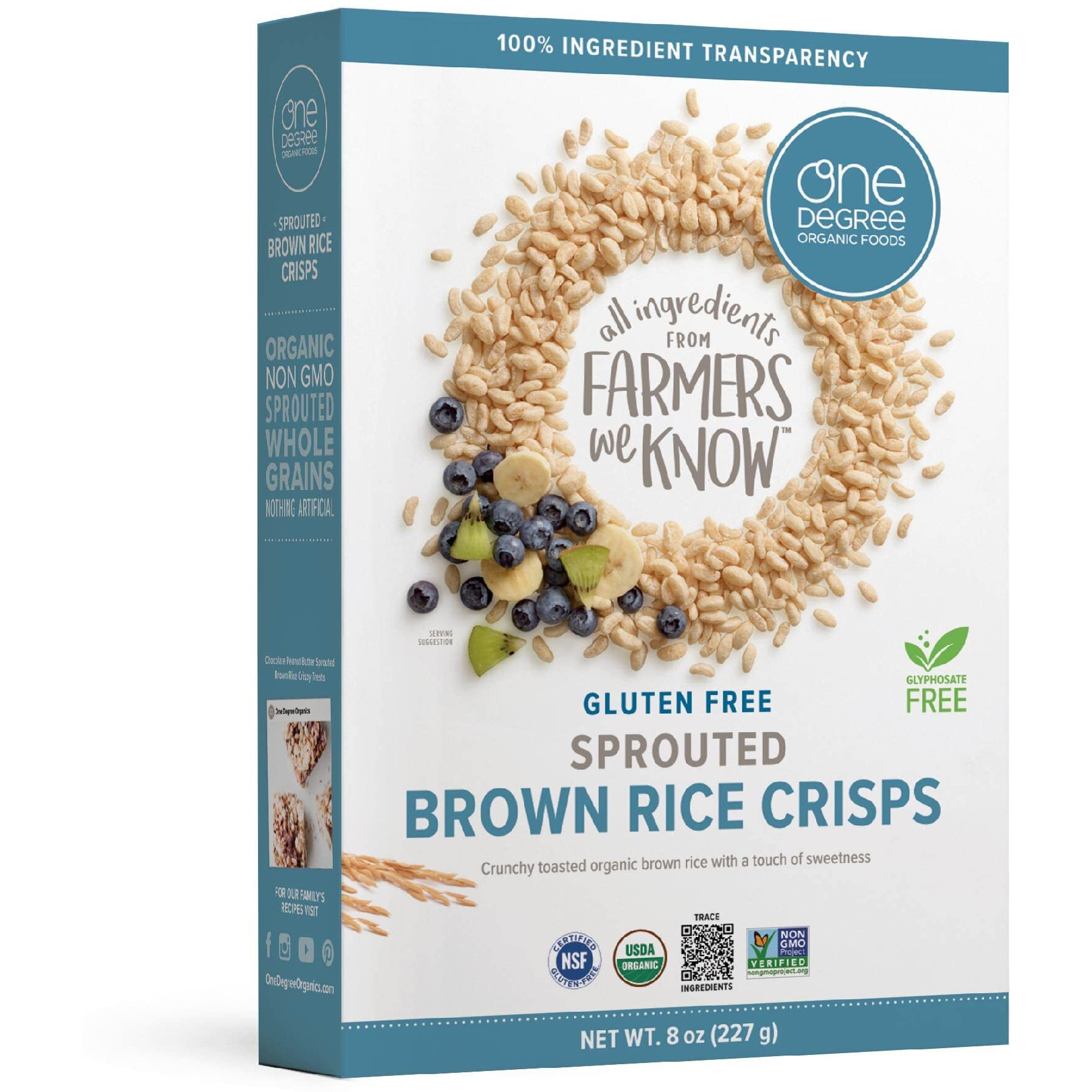 One Degree Organic Foods Sprouted Brown Rice Crisps, Usda Organic, Non-Gmo Gluten Free Brown Rice Cereal, 8 Oz., 6 Pack