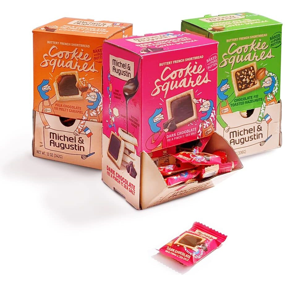 Michel Et Augustin Changemaker Chocolate Cookie Squares Variety Box Set, Cookies Gift Basket, Bulk Snacks, Chocolate Gift Box, 3-Pack, 40 Cookies Each