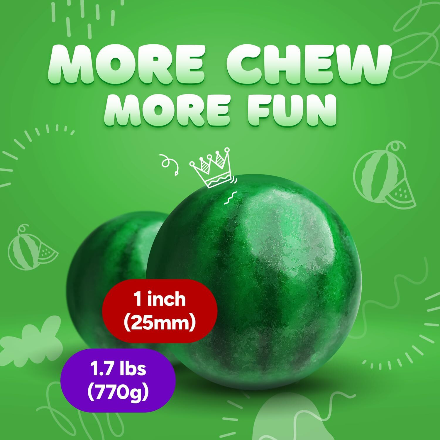 Gumballs For Gumball Machine Refills - Watermelon Large Gumball - 1 Inch Gum Ball For Vending Machine - Assorted Colors Chewing Gum - Bubble Gum Bulk 1.7 Lb