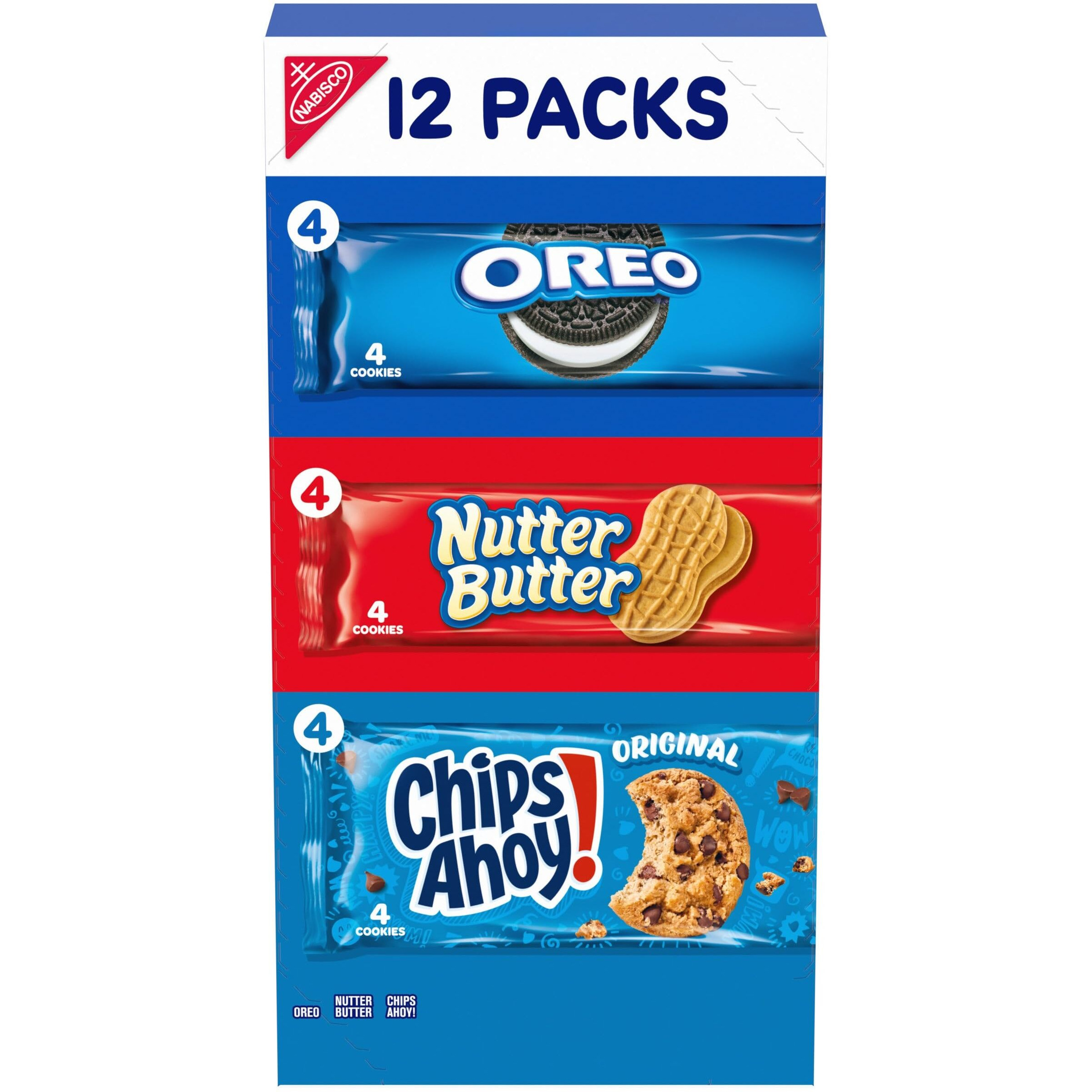 Nabisco Cookie Variety Pack, Oreo, Nutter Butter, Chips Ahoy, 12 Snack Packs (4 Cookies Per Pack)