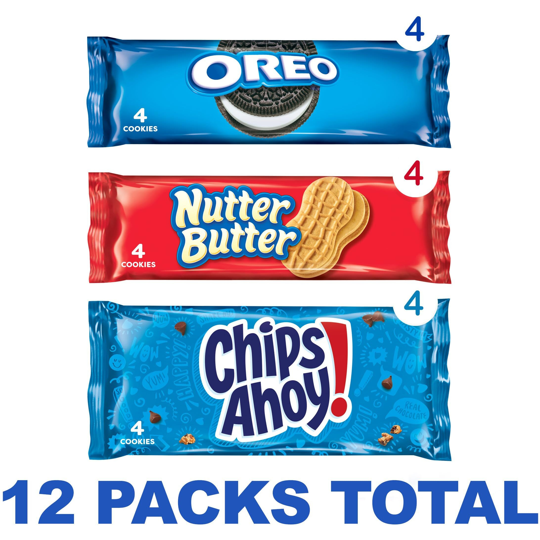 Nabisco Cookie Variety Pack, Oreo, Nutter Butter, Chips Ahoy, 12 Snack Packs (4 Cookies Per Pack)