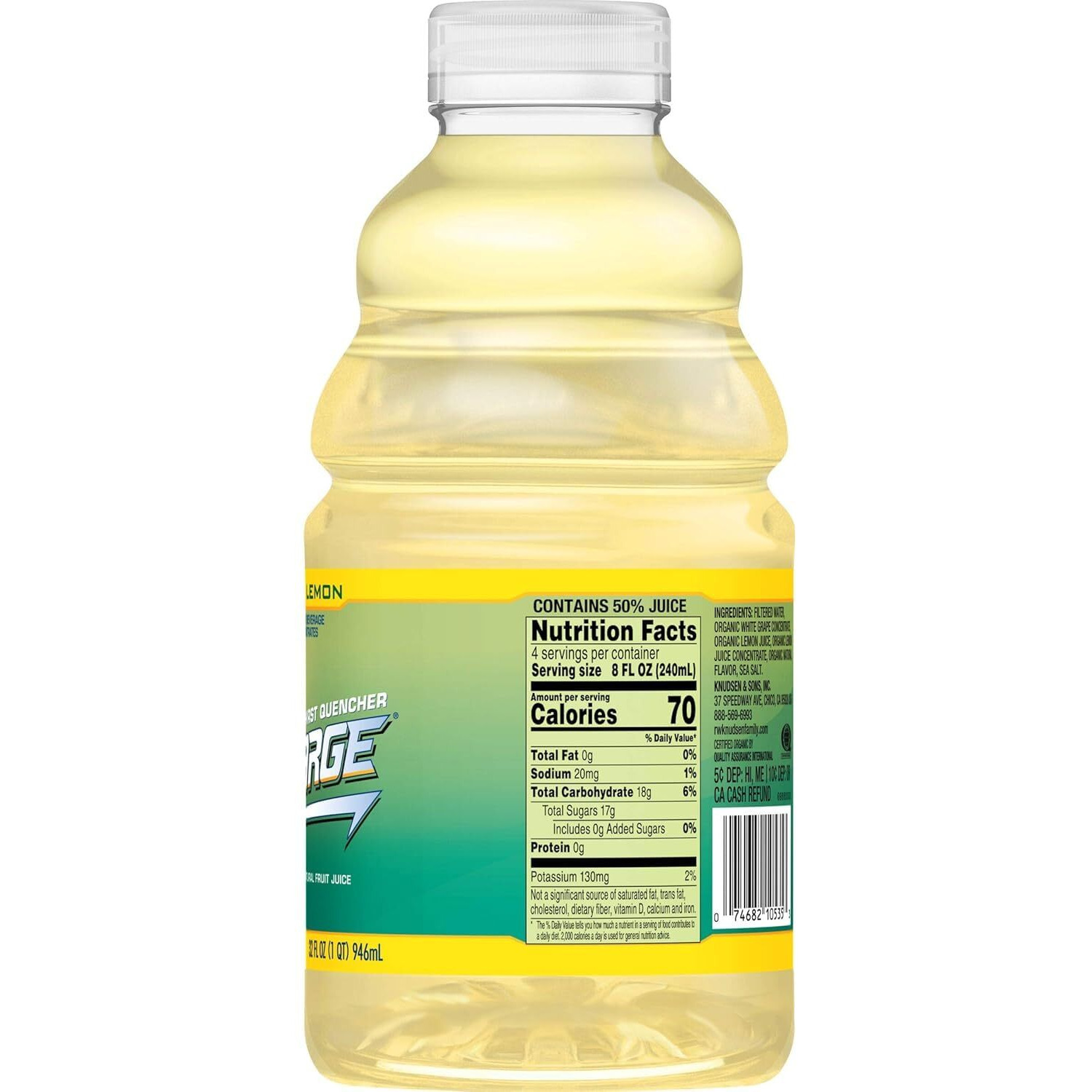 R.W. Knudsen Organic Recharge Lemon, 32-Ounce Packages (Pack Of 12)