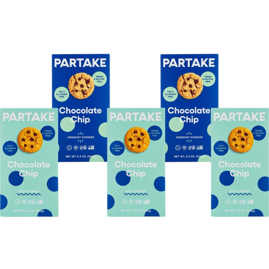 Gluten Free Chocolate Chip Lovers' Vegan Cookies By Partake - 5 Pack | Non-Gmo, Allergy-Friendly | No Peanuts, Soy, Dairy, Tree Nuts, Contents May Vary.