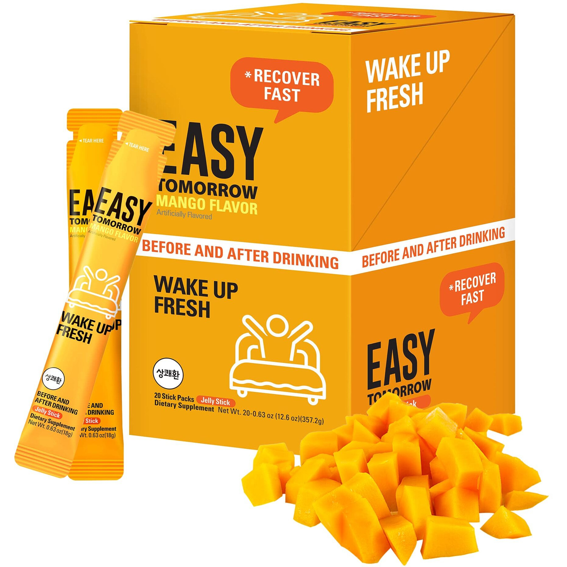 Easy Tomorrow Jelly Stick Before/After Drink Alcohol, After Party Recovery & Relief For Great Night & Better Morning, Party Vacation Aid, Liver Cleanse Detox, Mango Flavored, , 20 Sticks