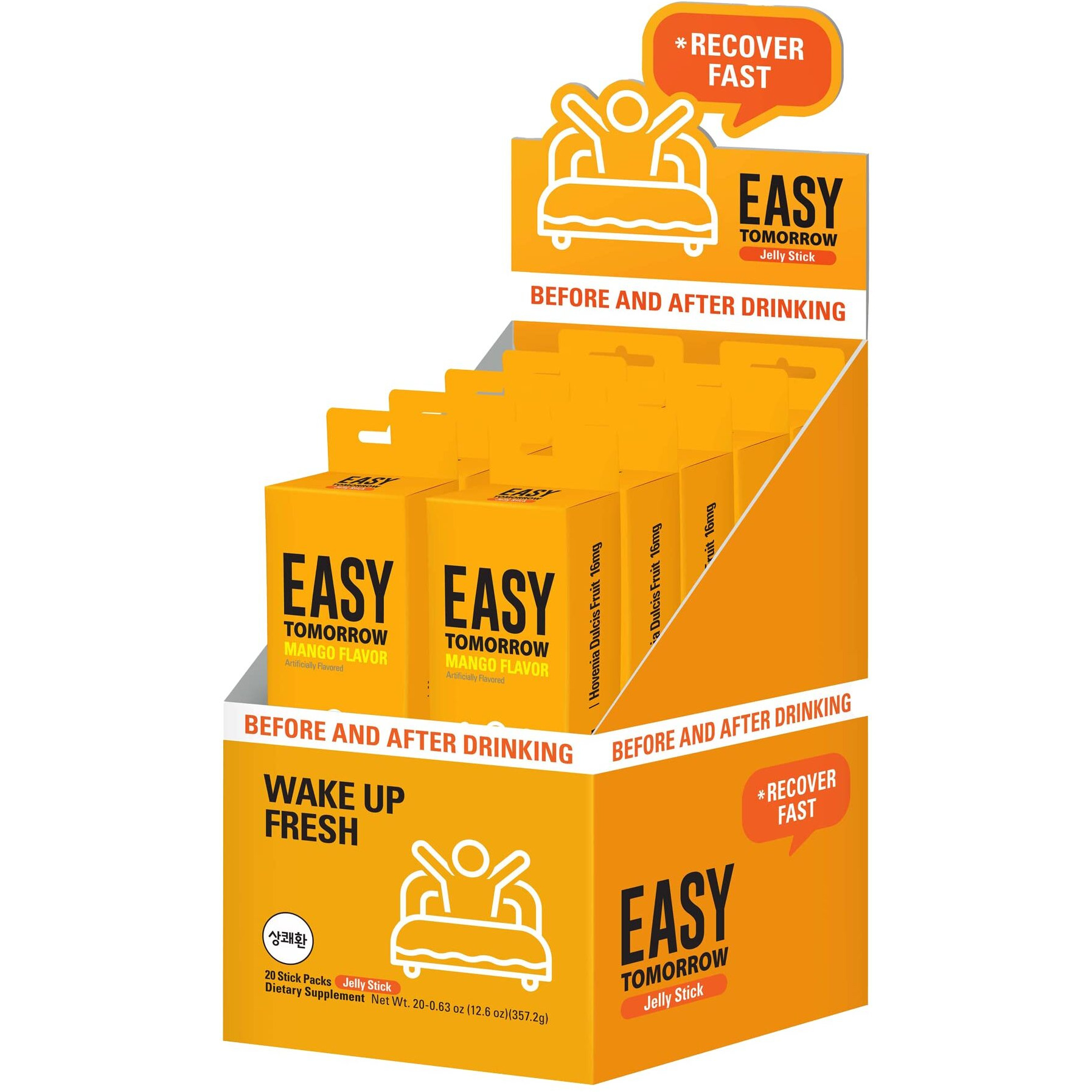 Easy Tomorrow Jelly Stick Before/After Drink Alcohol, After Party Recovery & Relief For Great Night & Better Morning, Party Vacation Aid, Liver Cleanse Detox, Mango Flavored, , 20 Sticks