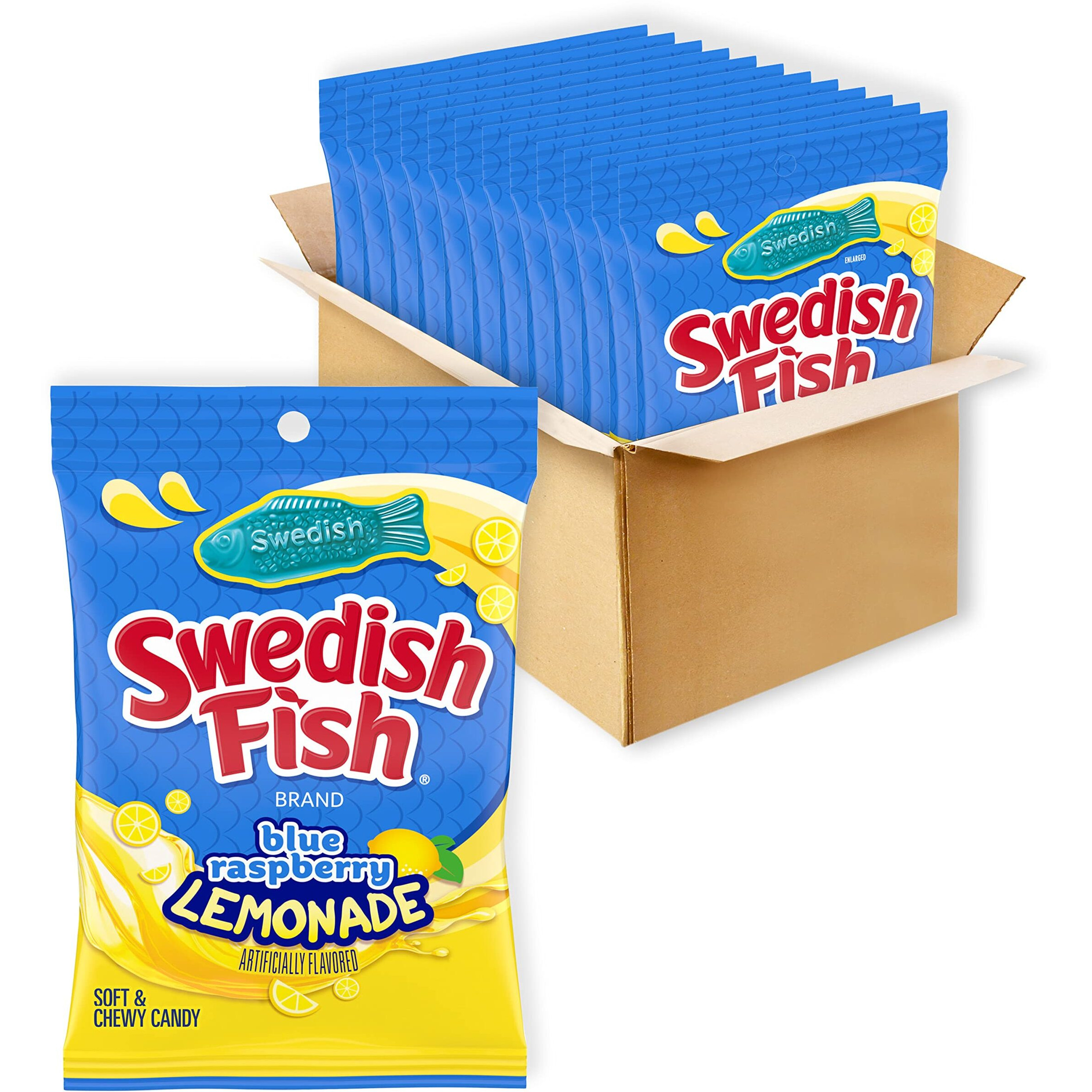 Swedish Fish Blue Raspberry Lemonade Soft & Chewy Candy, Bulk Candy, 12-8.04 Oz Bags