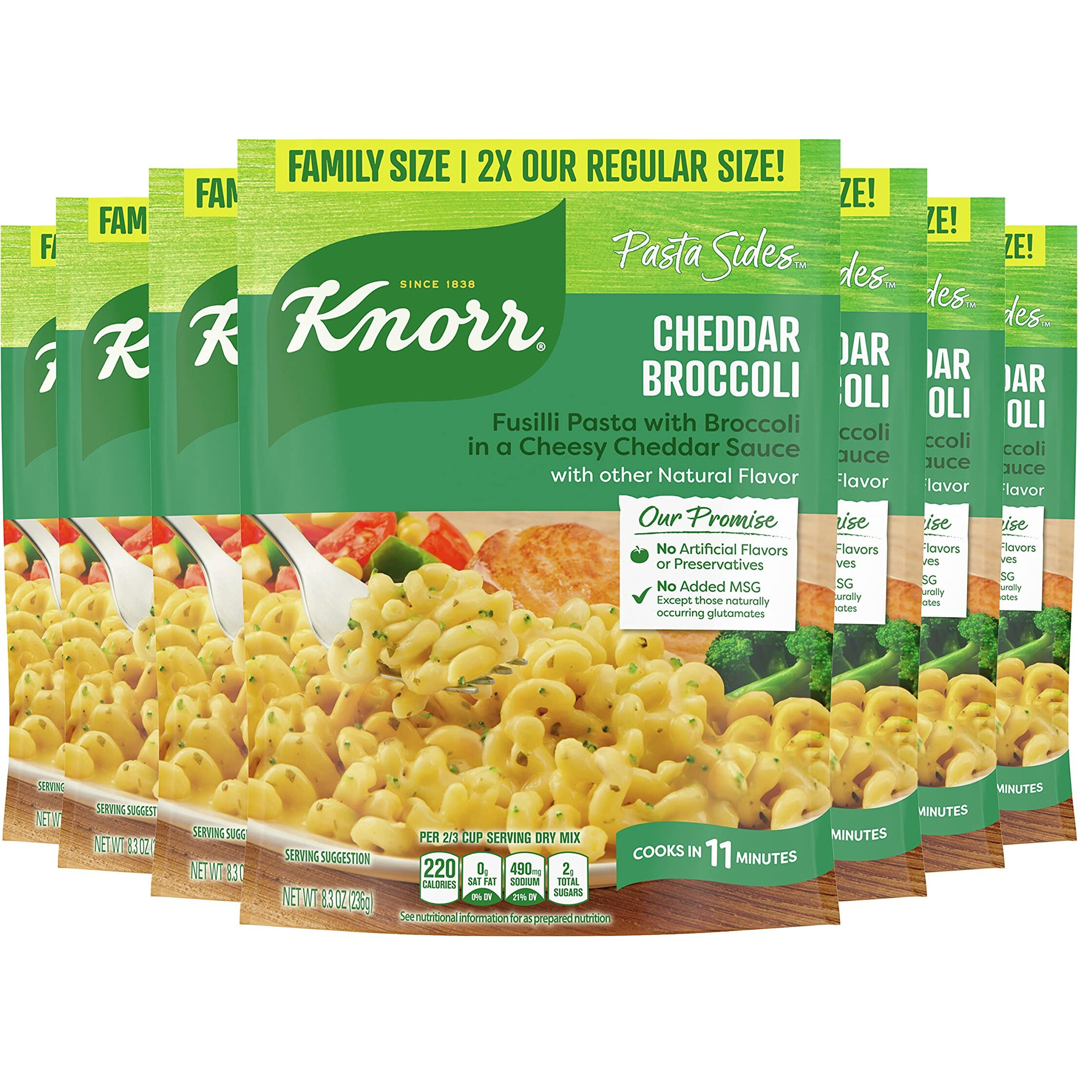 Knorr Pasta Sides 7 Count For A Tasty Pasta Side Dish Cheddar Broccoli Family Pack No Artificial Flavors Or Preservatives 8.6 Oz