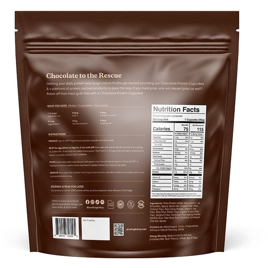 Prodough High Protein- Gluten Free Cupcake Mix, Low Carb, 13G Of Protein Per Cupcake, No Added Sugars, Keto Friendly, Makes 12, Healthy Dessert (Chocolate)