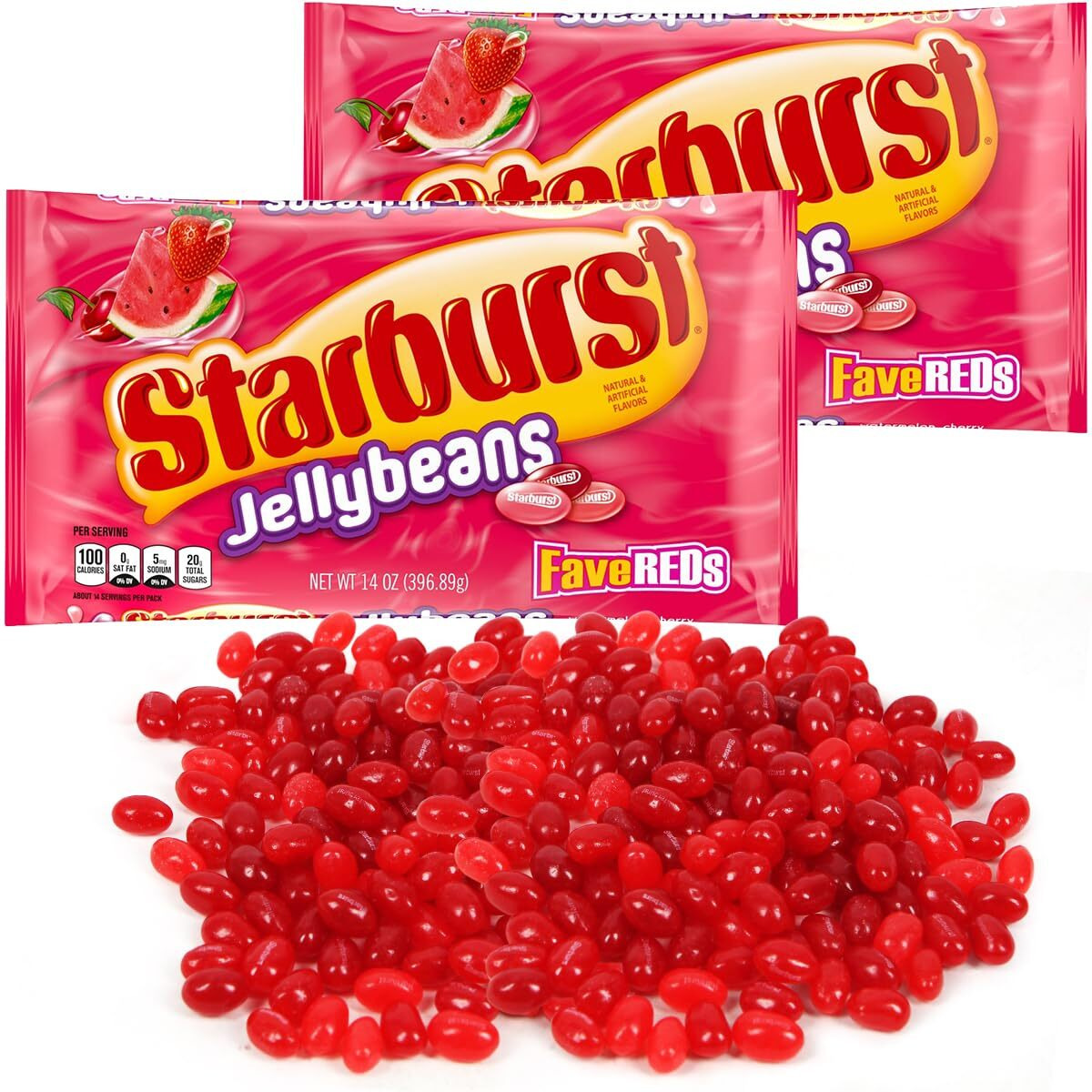 Favereds Jelly Beans Fruit Chews Candy For Kids And Party Favors - Starburstjelly Beans Fave Red Candies Watermelon, Cherry, And Strawberry Flavors For Sweet Snacking, Movie Candy - 2 Pack