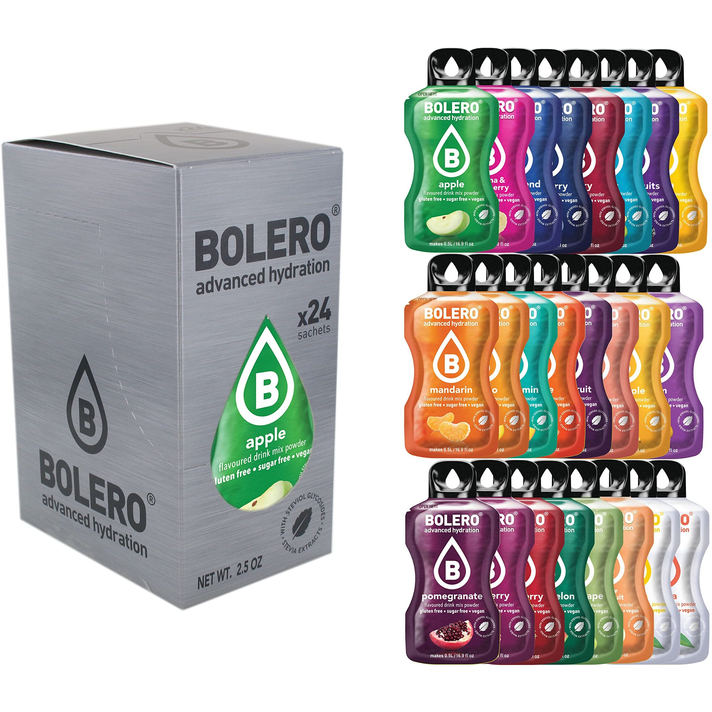 Bolero - Assorted Fruit Flavors Flavored, Sugar Free And Low Calorie Powdered Drink Mix, Makes 16Oz For Strong Flavor Or 32Oz For Mild Flavor, 24 Small Sachet Singles-To-Go
