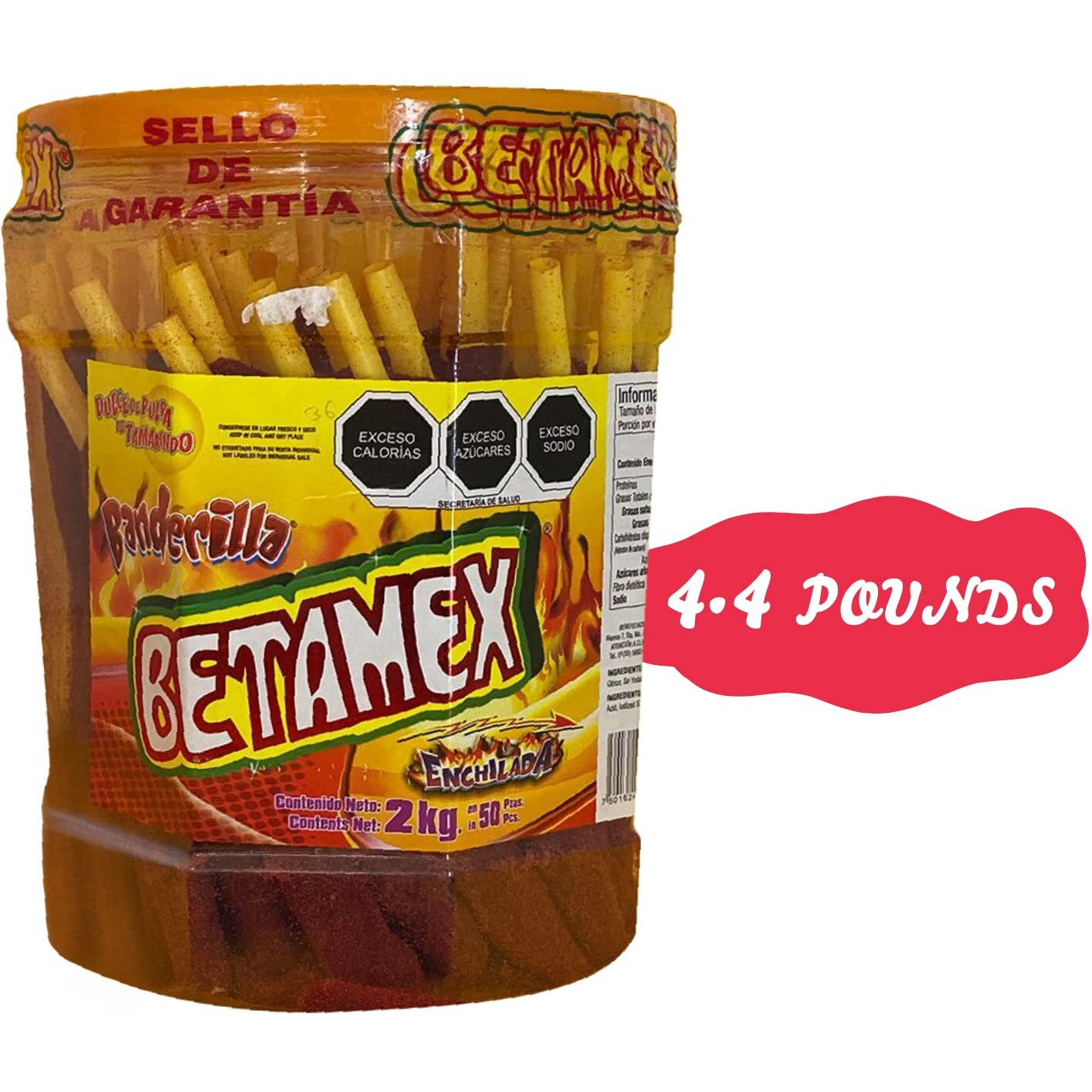 Betamex Candy Sticks Tamarind And Chili Flavor 2Kg/4.4Lbs - Mexican Food - Spicy Flavor And Delicious Tamarind Flavor