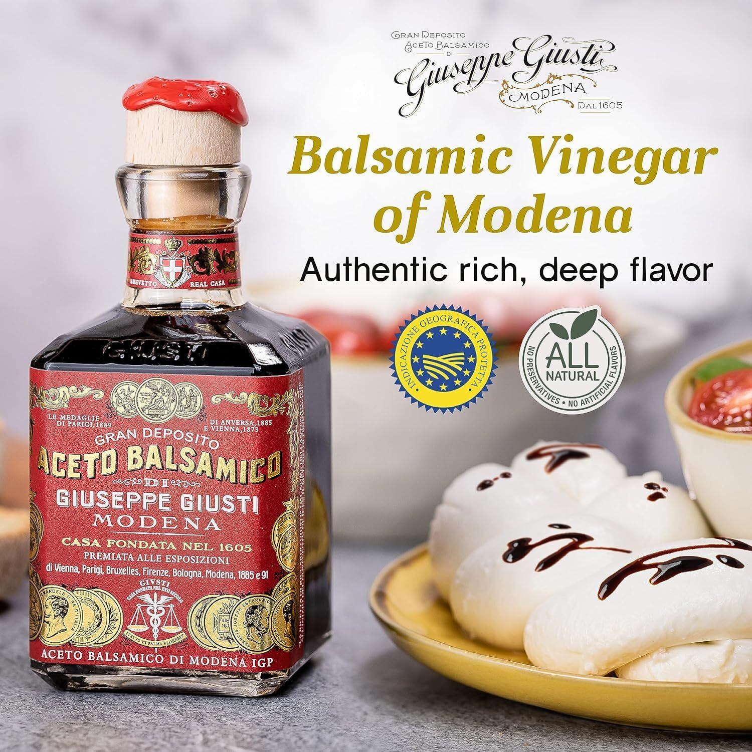 Giuseppe Giusti Italian Balsamic Vinegar - Gran Deposito Aceto Balsamico Di Modena And White Balsamic Vinegar- Italian Gifts - White Vinaigrette Condiment -Aged Balsamic - Gift Set - Made In Italy