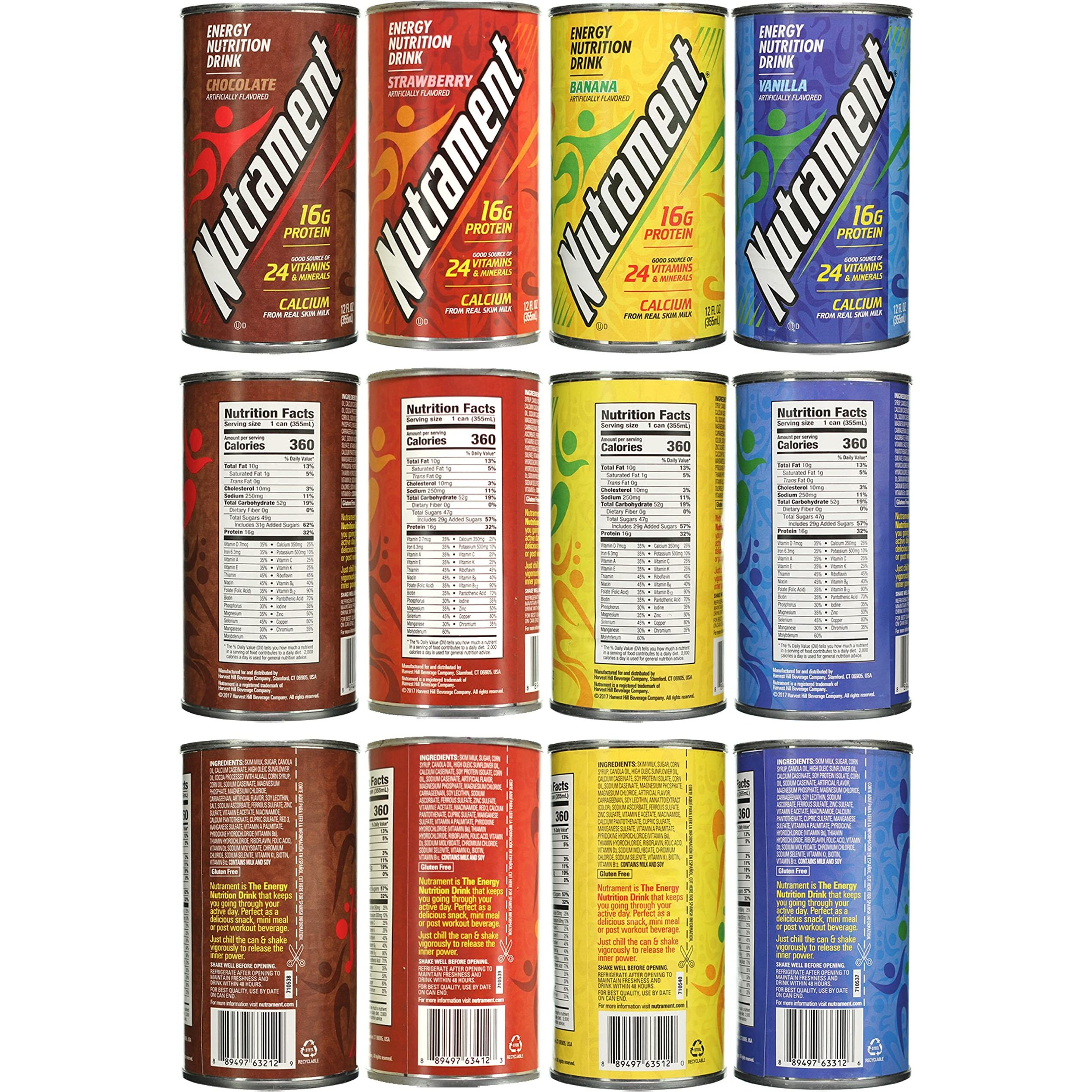 Nutrament Nutritional Drink, Meal Replacement, Energy Nutrition Drink, 4 Flavor Variety Pack, 12 Ounce (Pack Of 8)