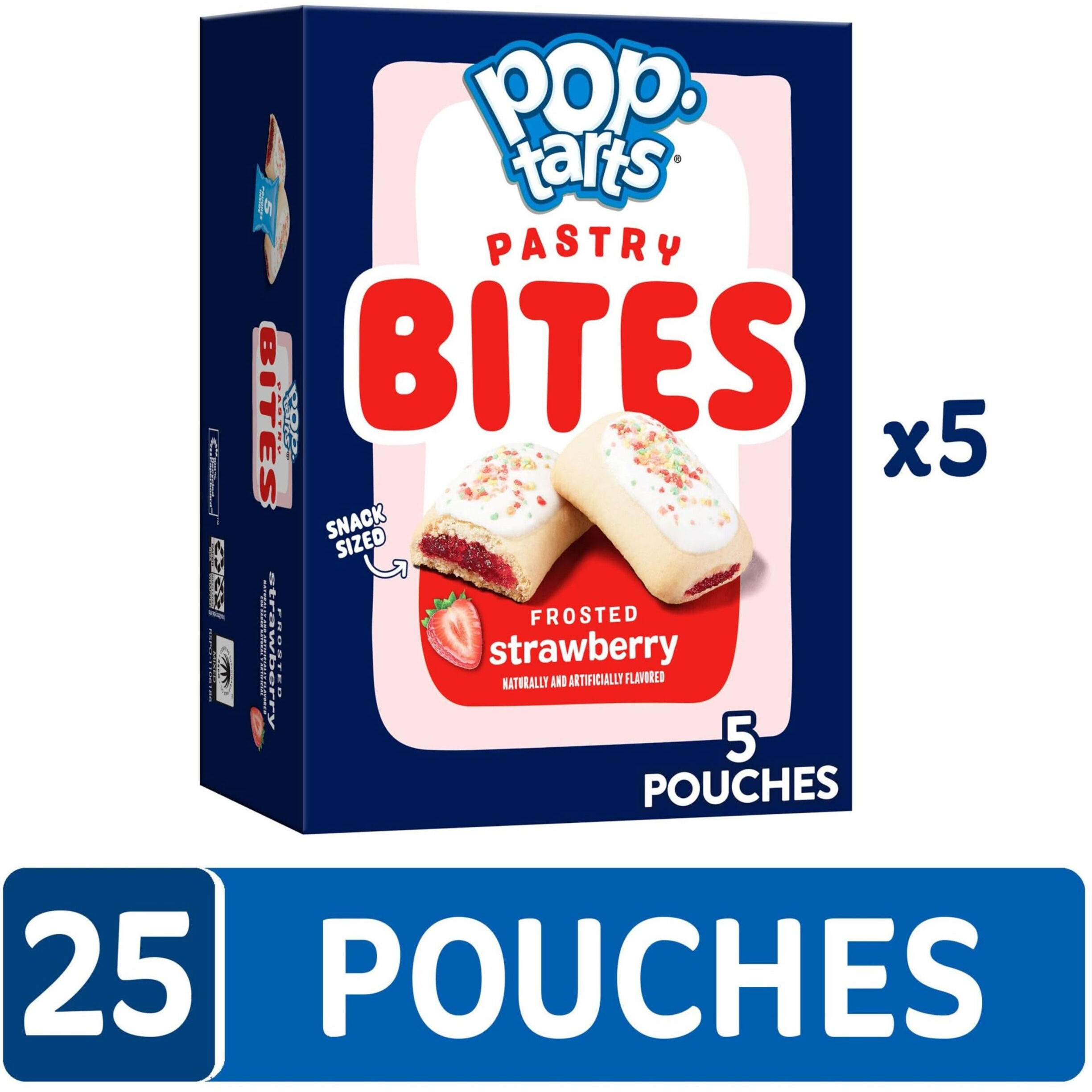 Pop-Tarts Baked Pastry Bites, Kids Snacks, School Lunch, Frosted Strawberry (5 Boxes, 25 Pouches)