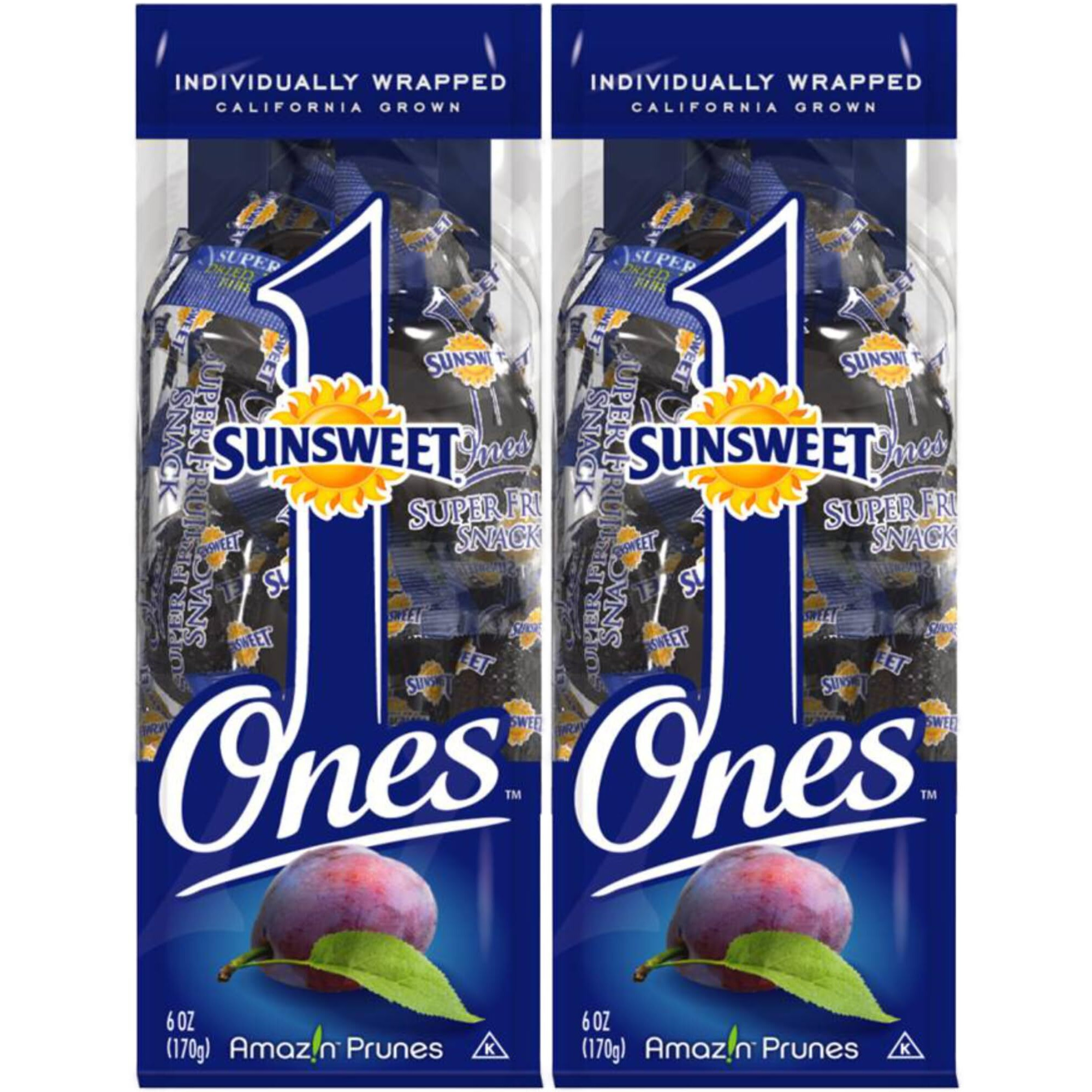 Sunsweet Gold Label Ones Super Select California Individually Wrapped Prunes 6.0 Ounces (Pack Of 2)(Packaging May Vary)
