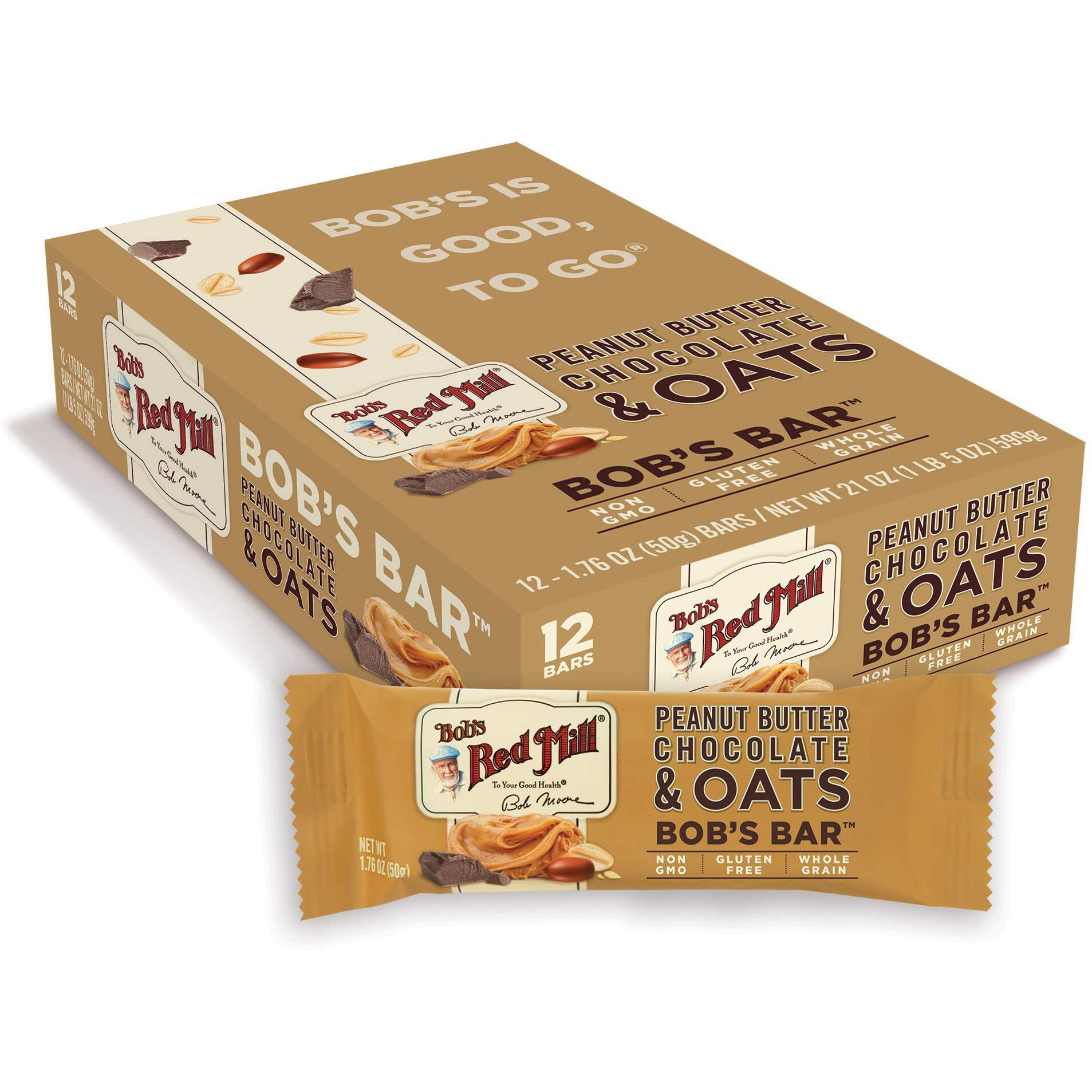 Bob's Red Mill Peanut Butter Chocolate & Oats Snack Bar - 1.76 Ounce (Pack Of 12) - Gluten Free, Non-Gmo, Whole Grain