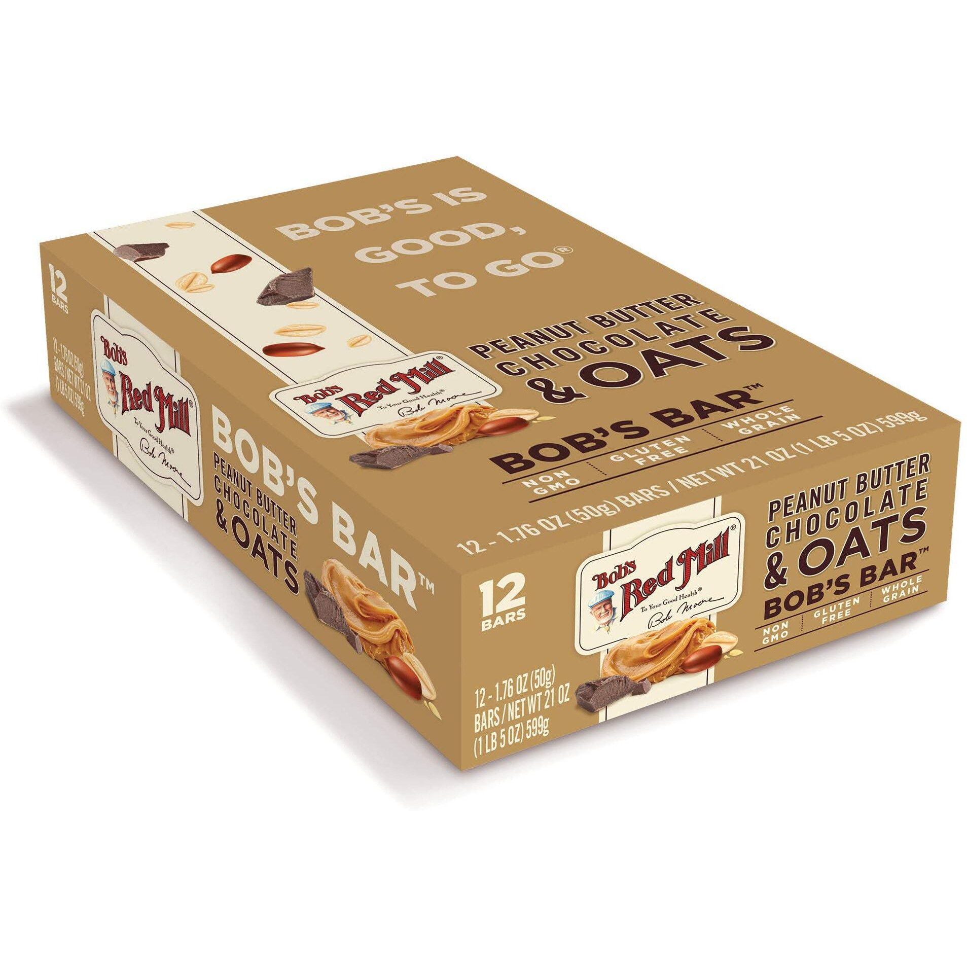 Bob's Red Mill Peanut Butter Chocolate & Oats Snack Bar - 1.76 Ounce (Pack Of 12) - Gluten Free, Non-Gmo, Whole Grain