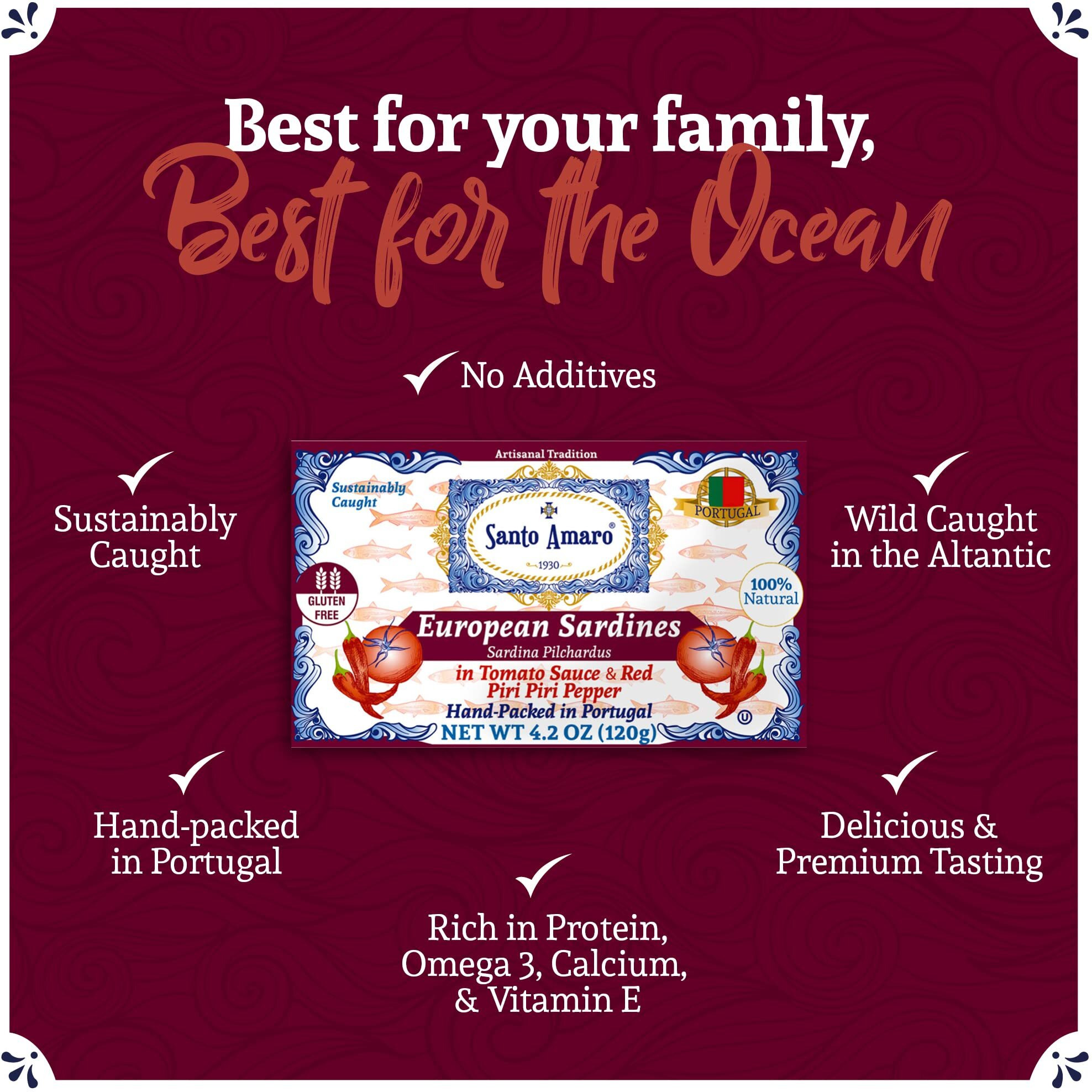 Santo Amaro - Authentic European Sardines In Tomato Sauce & Red Piri Piri Pepper, Hand-Packed Canned Sardines In Spicy Sauce From Portugal, Portuguese Sardines, Low Mercury, 23G Protein, Pack Of 12