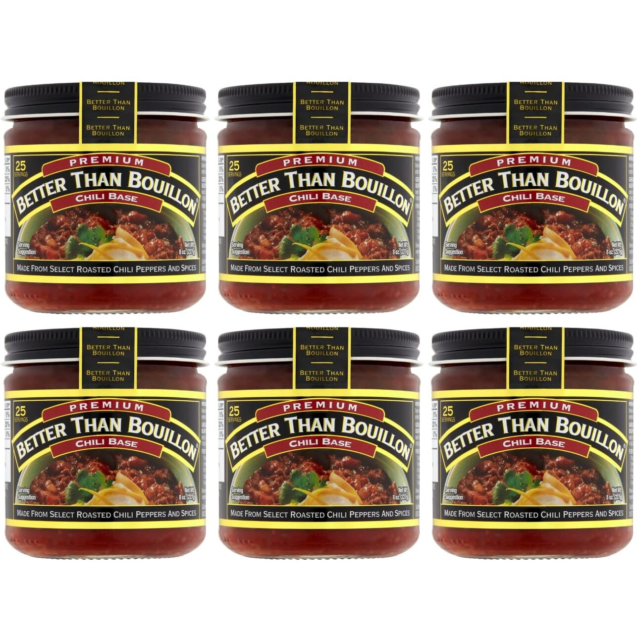 Better Than Bouillon Chili Base, Made From Select Roasted Chili Peppers & Spices, Blendable Base For Added Flavor, 8-Ounce Jar (Pack Of 6)