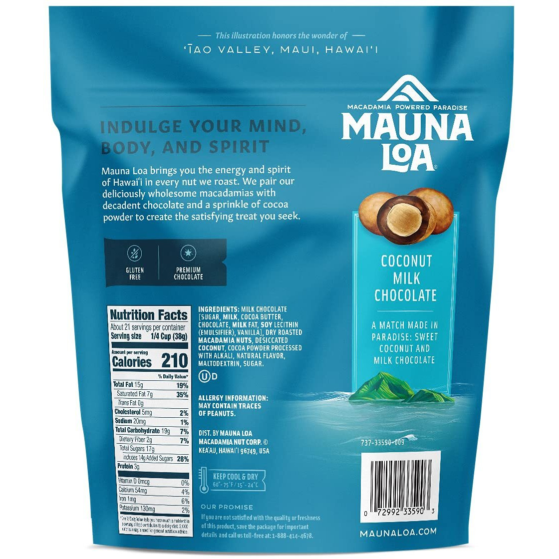Mauna Loa Premium Hawaiian Roasted Macadamia Nuts, Milk Chocolate Coconut Flavor, Cocoa Dusted, 28 Oz Bag (Pack Of 1)