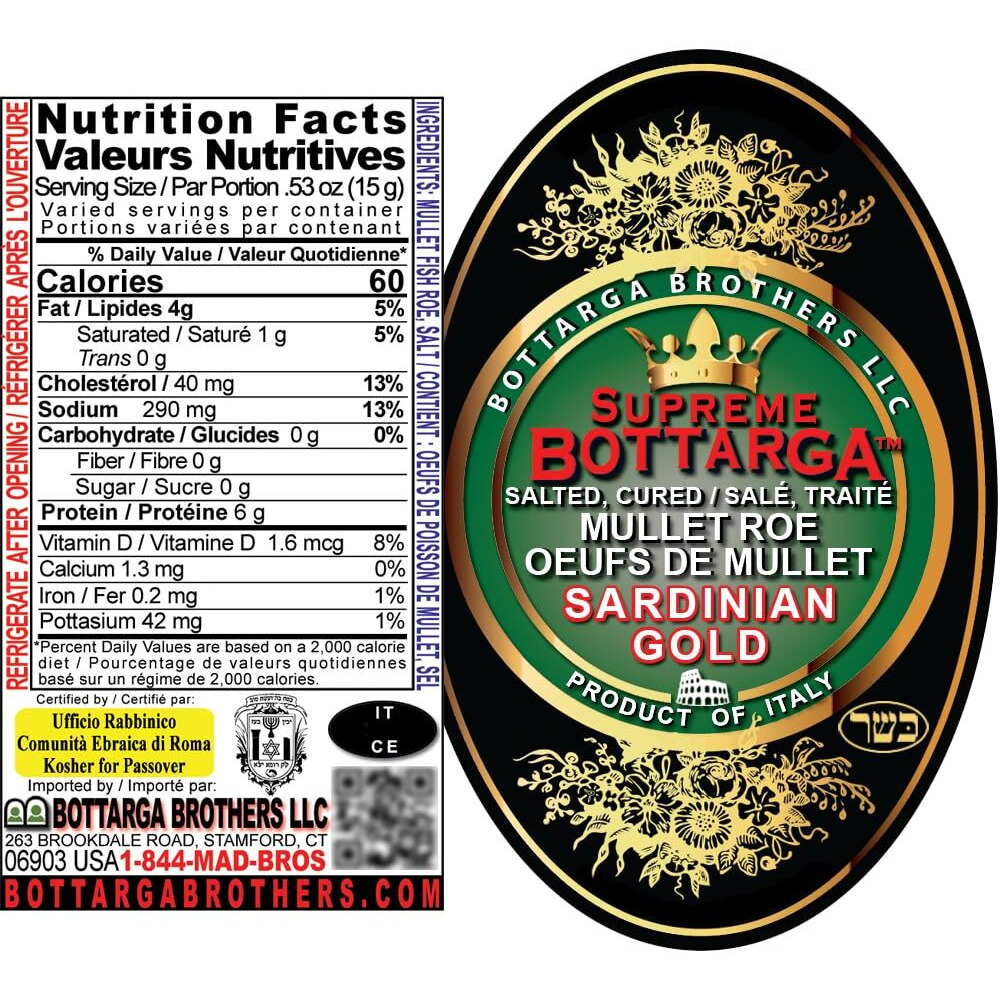 "&quotSardinian Gold"" - Authentic Sardinian Bottarga/Kosher - Appriox 5.04Oz